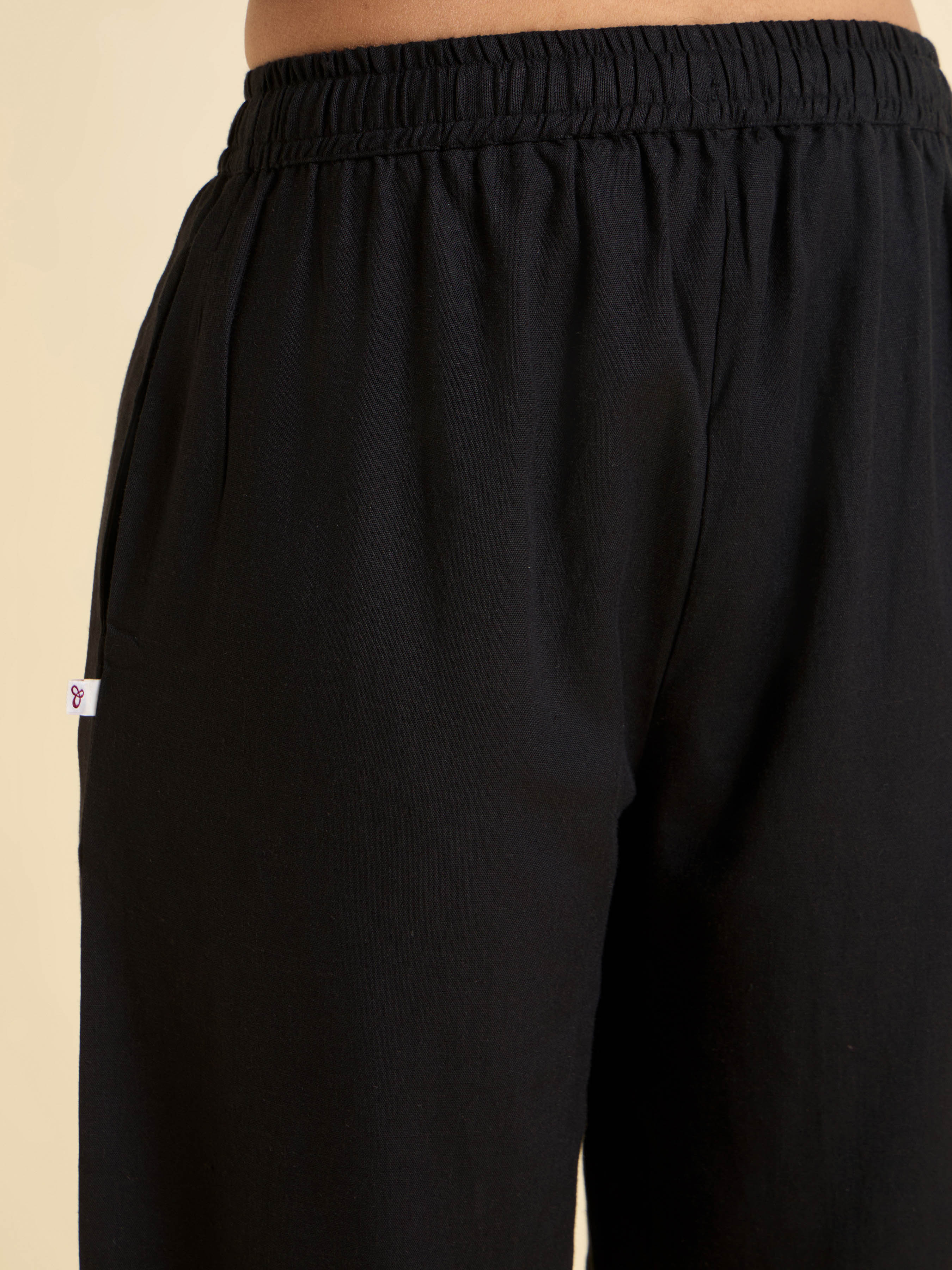 Black Viscose Linen Plain Tunic Set With Embroidery