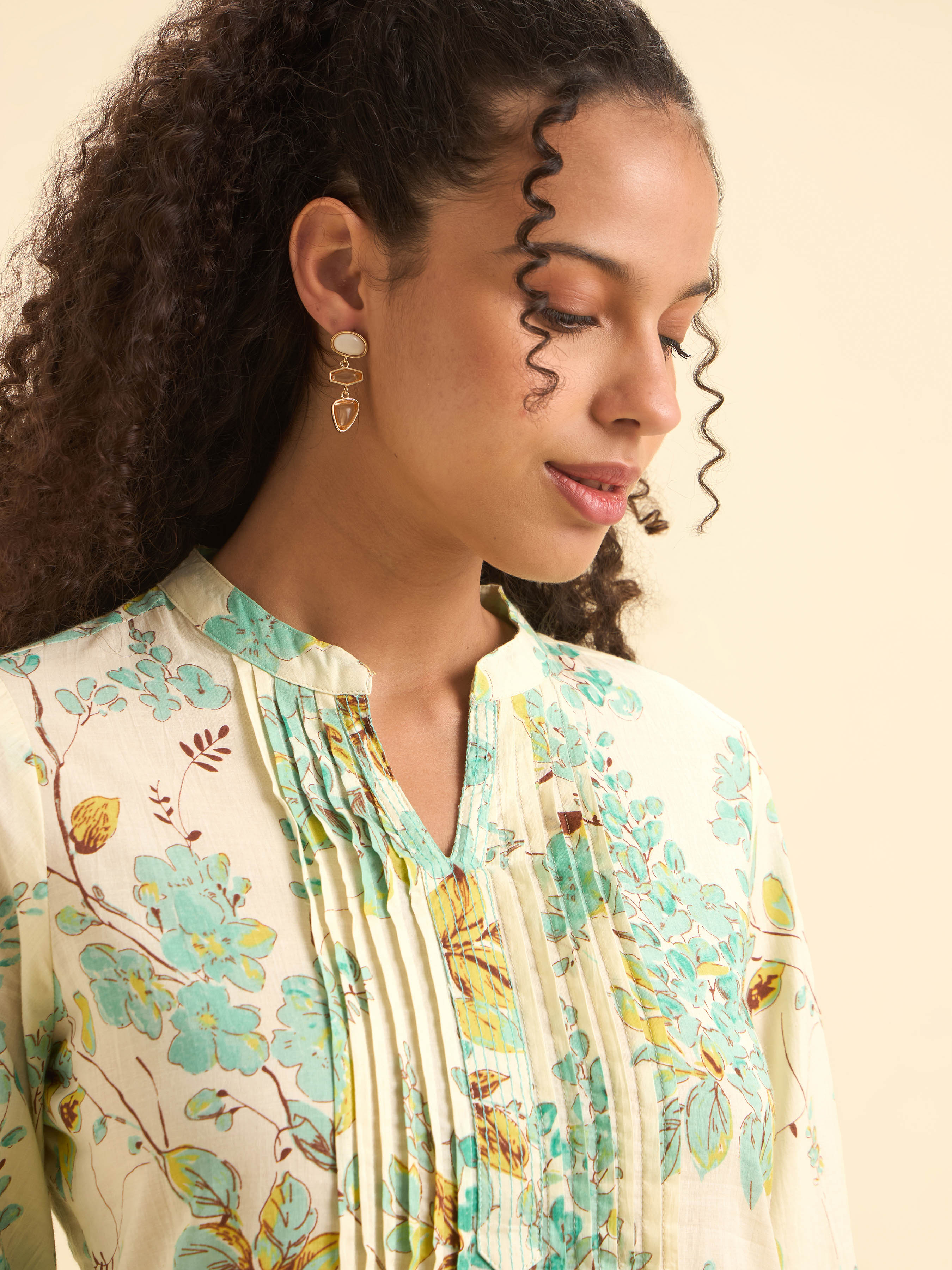 White Multi Colour Cotton Flared Kurti With Embroidery