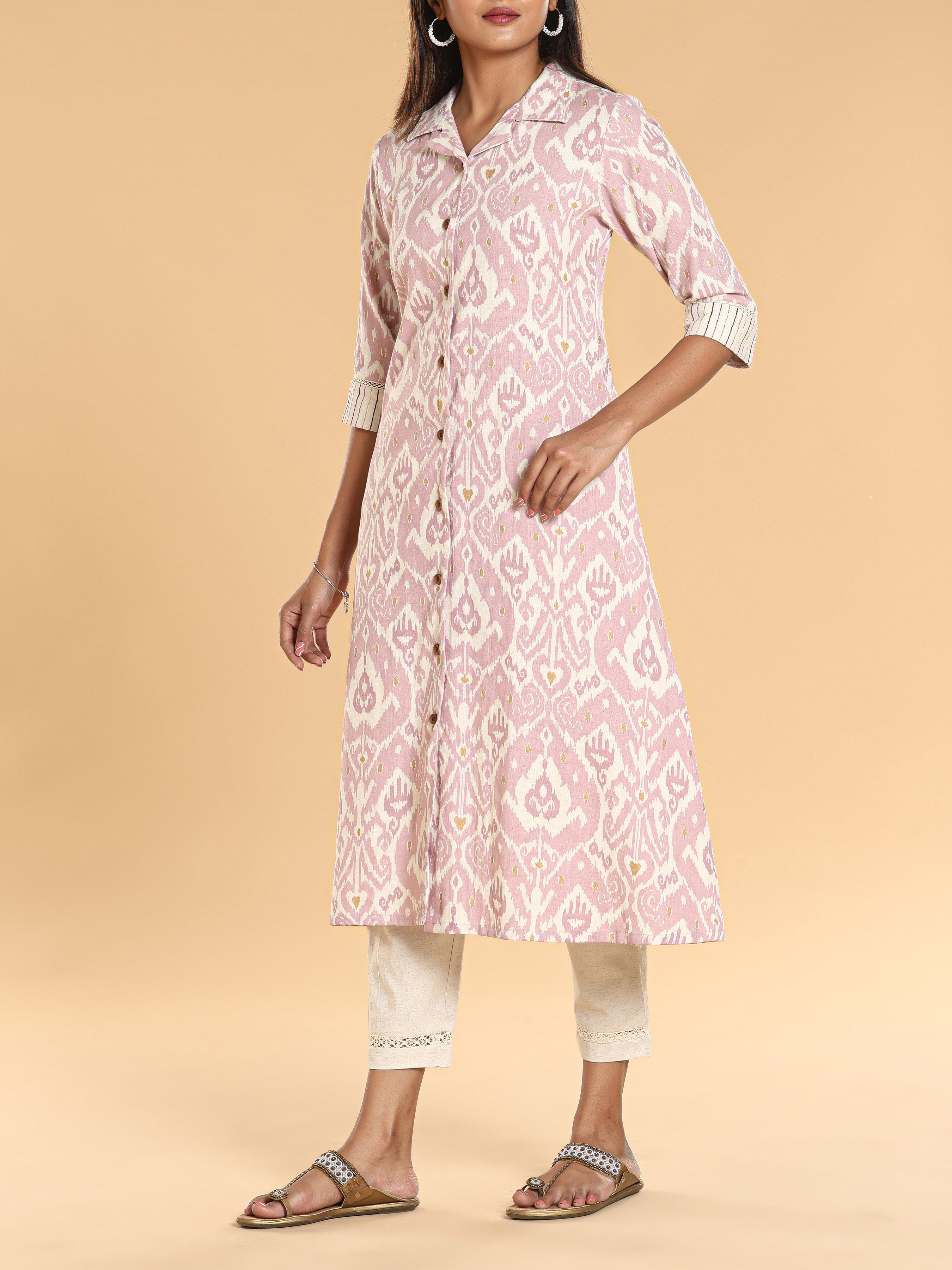 Multi Colour Cotton Flax Printed Kurti