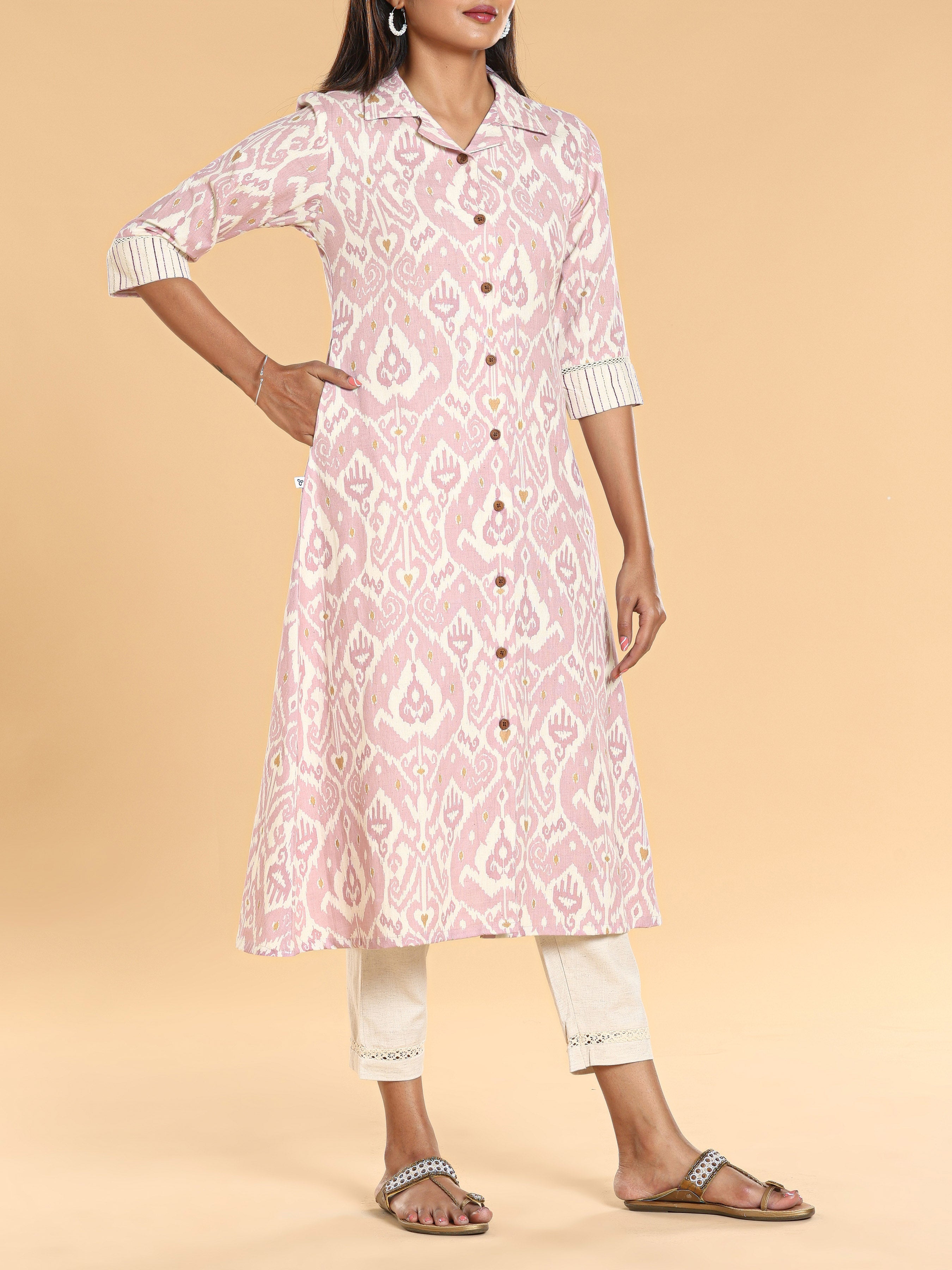 Multi Colour Cotton Flax Printed Kurti