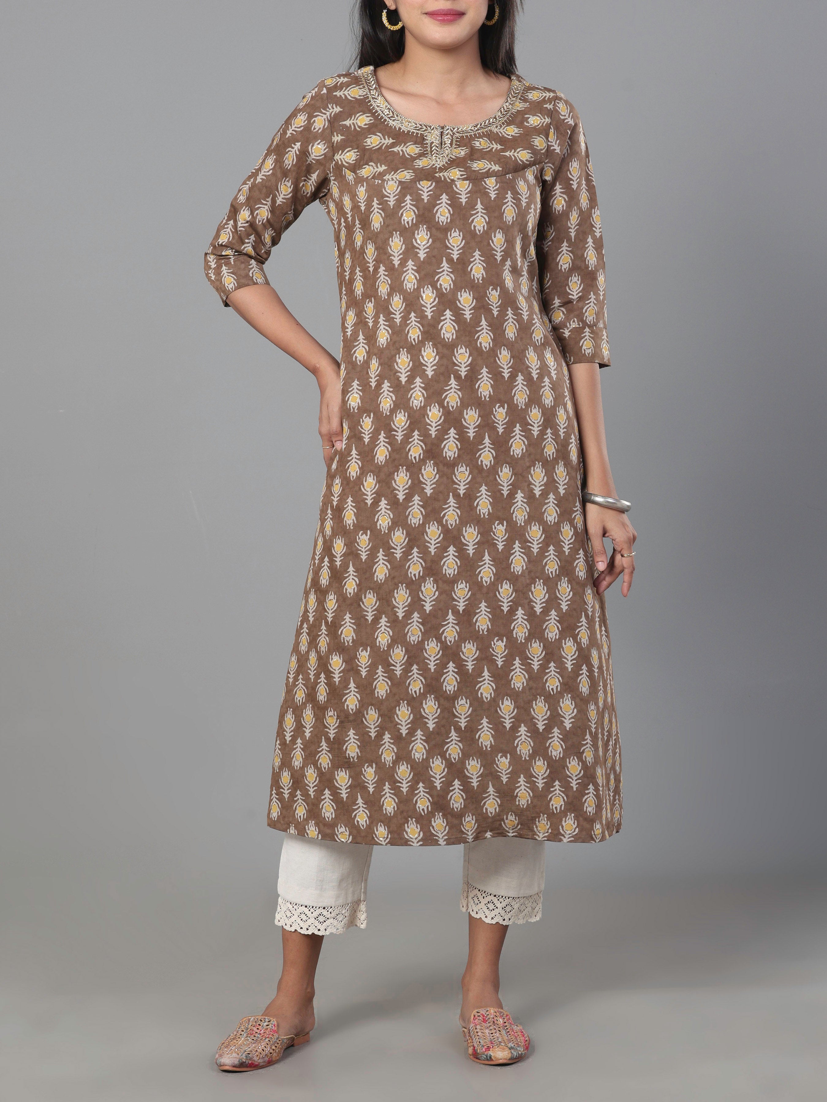 Multi Color Modal Chanderi Printed Kurti With Embroidery