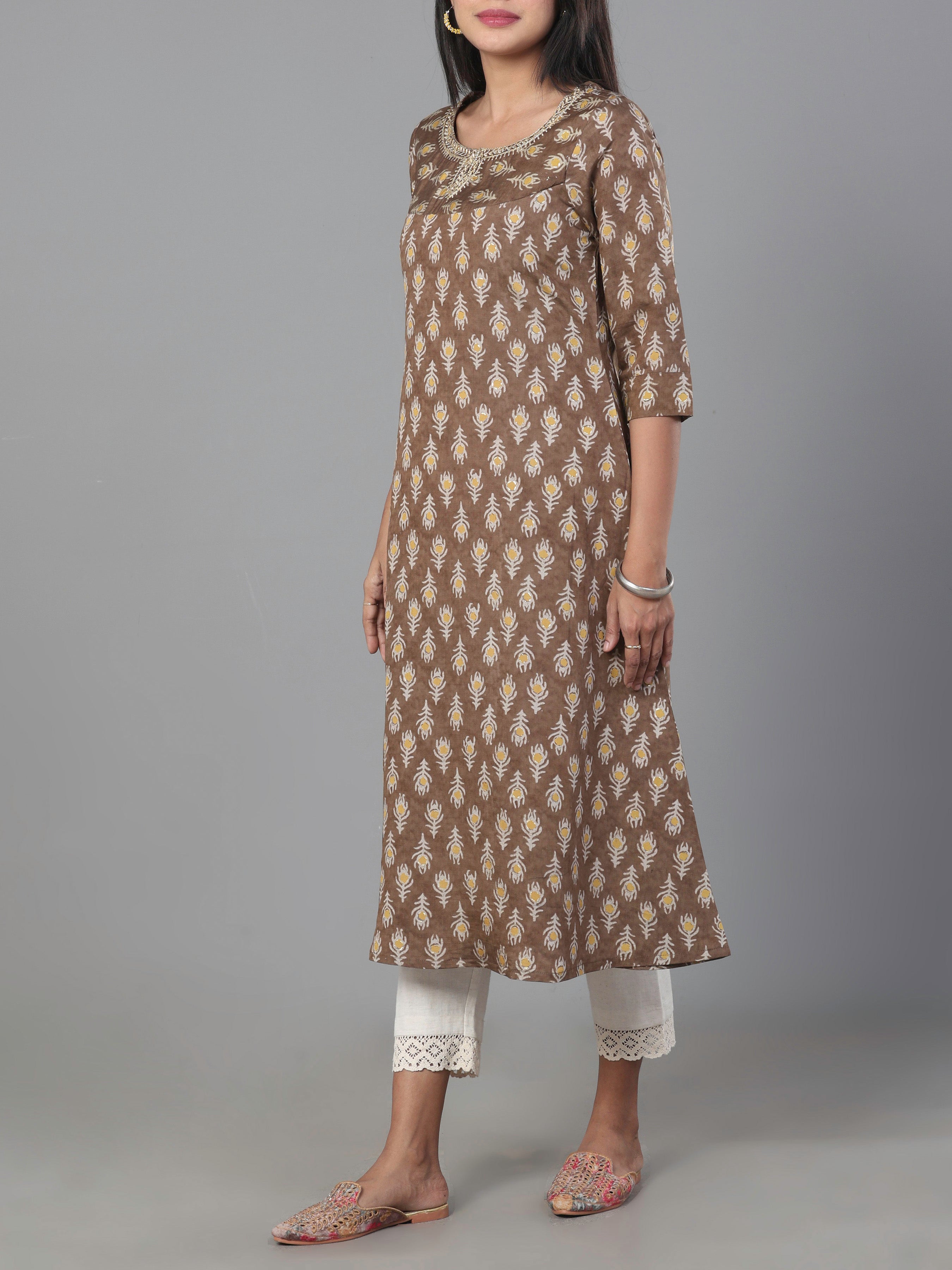 Multi Color Modal Chanderi Printed Kurti With Embroidery