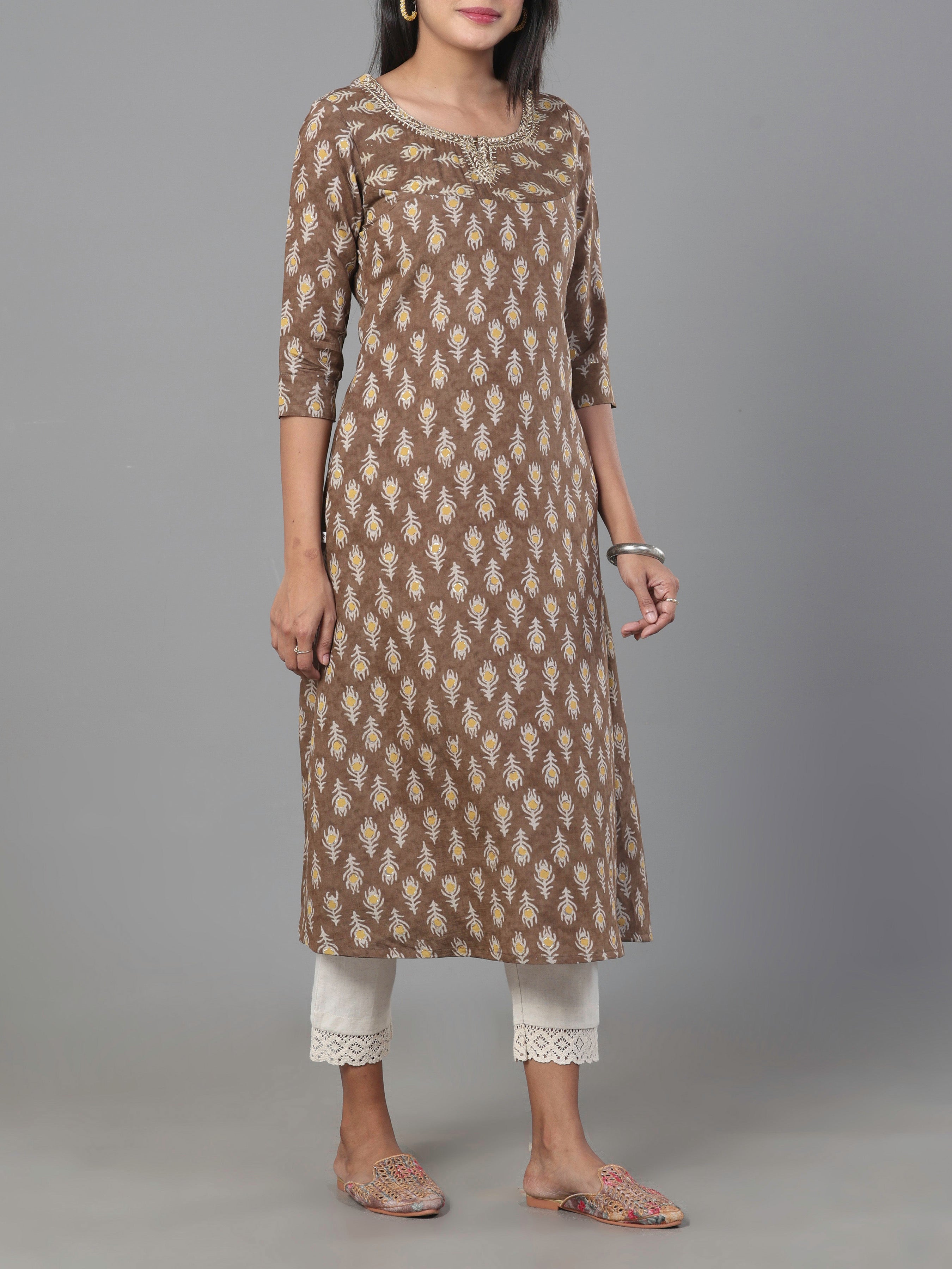 Multi Color Modal Chanderi Printed Kurti With Embroidery