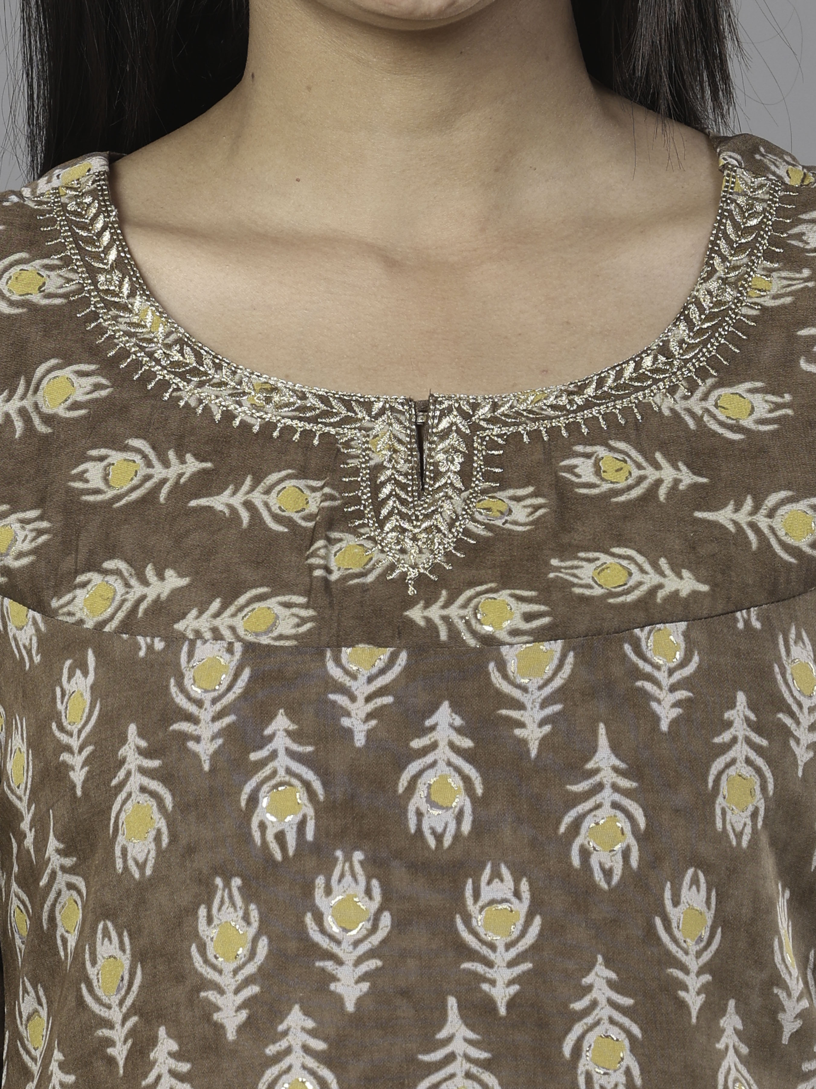 Multi Color Modal Chanderi Printed Kurti With Embroidery