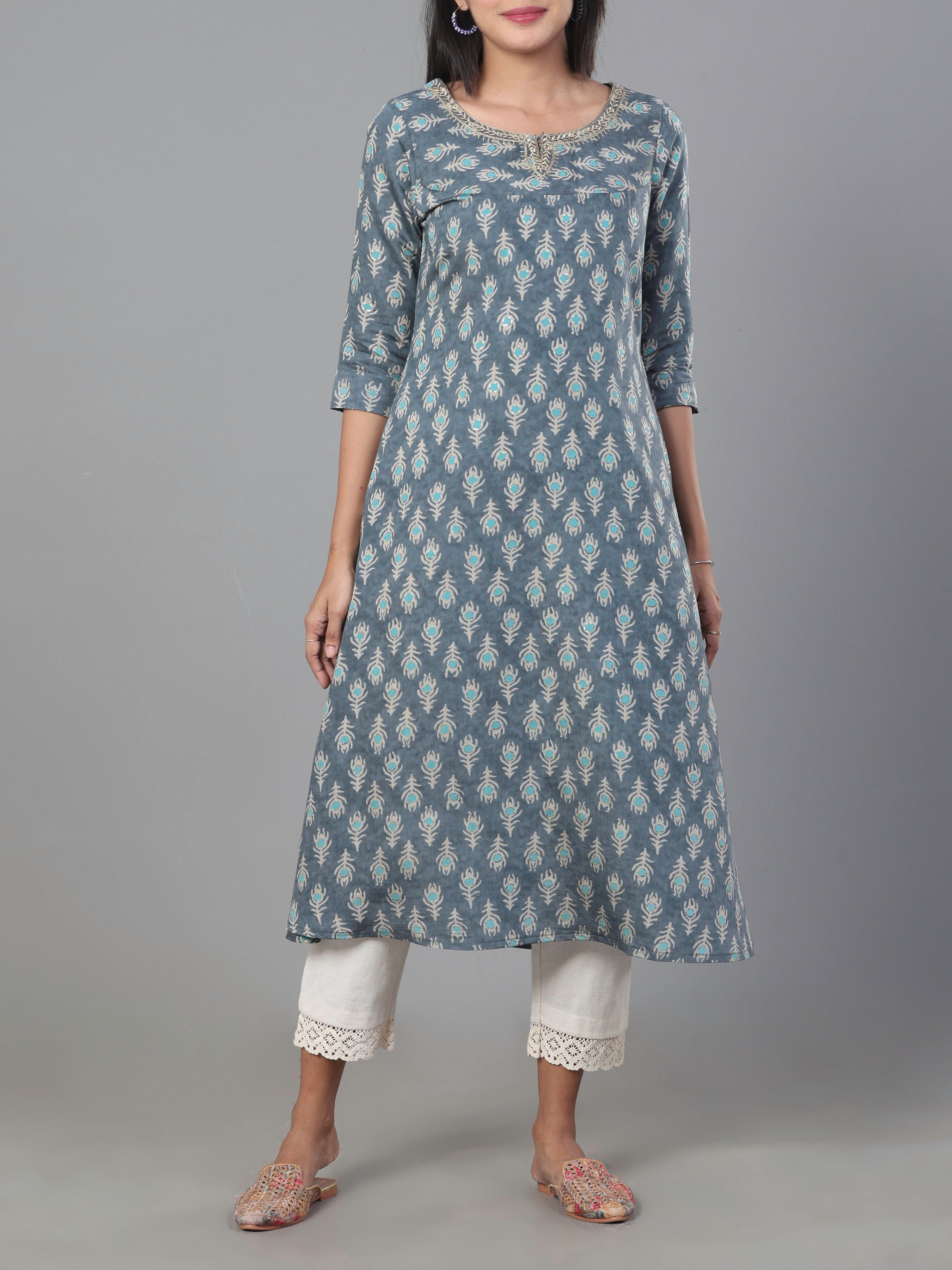 Multi Color Modal Chanderi Printed Kurti With Embroidery