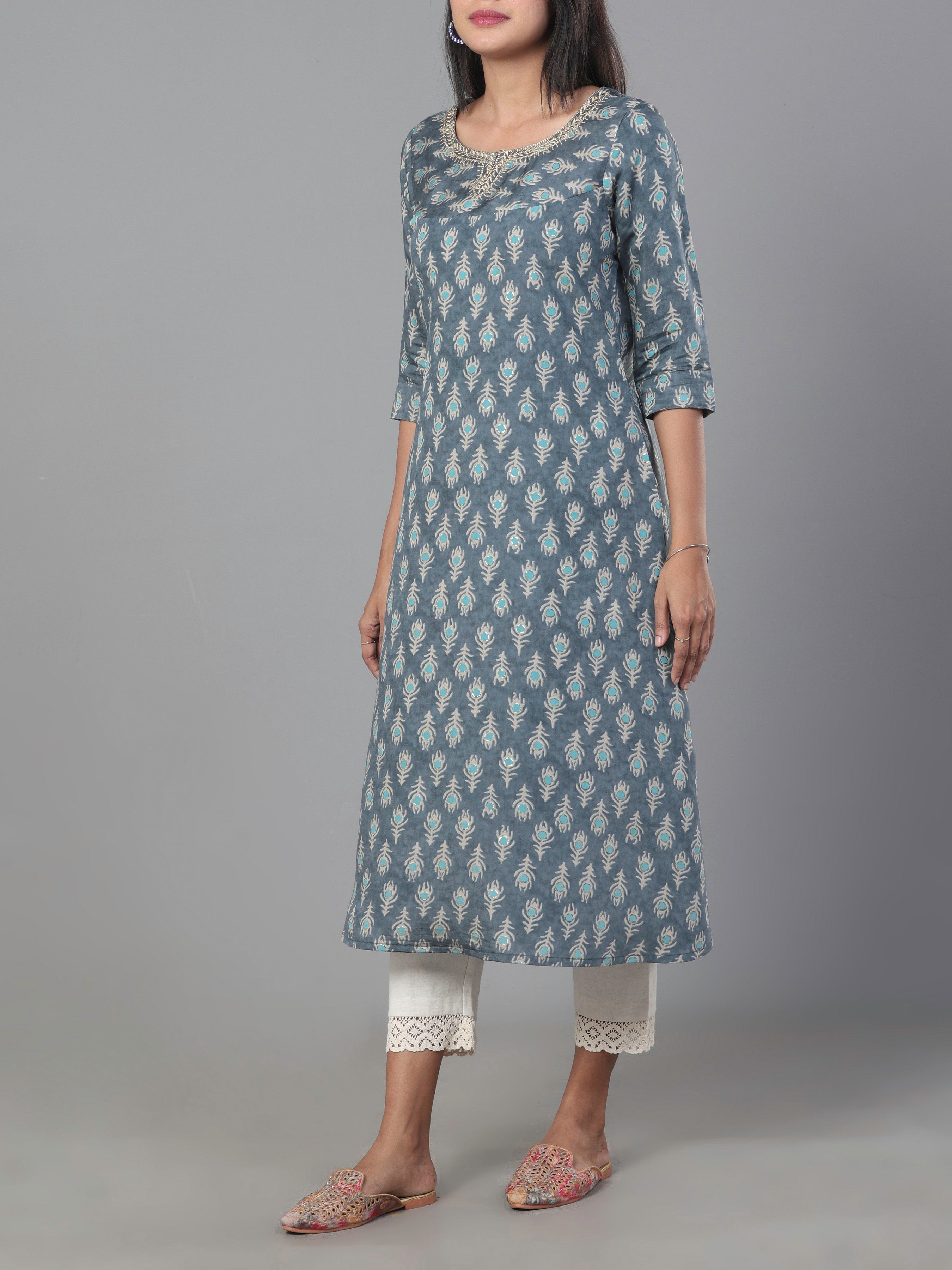 Multi Color Modal Chanderi Printed Kurti With Embroidery