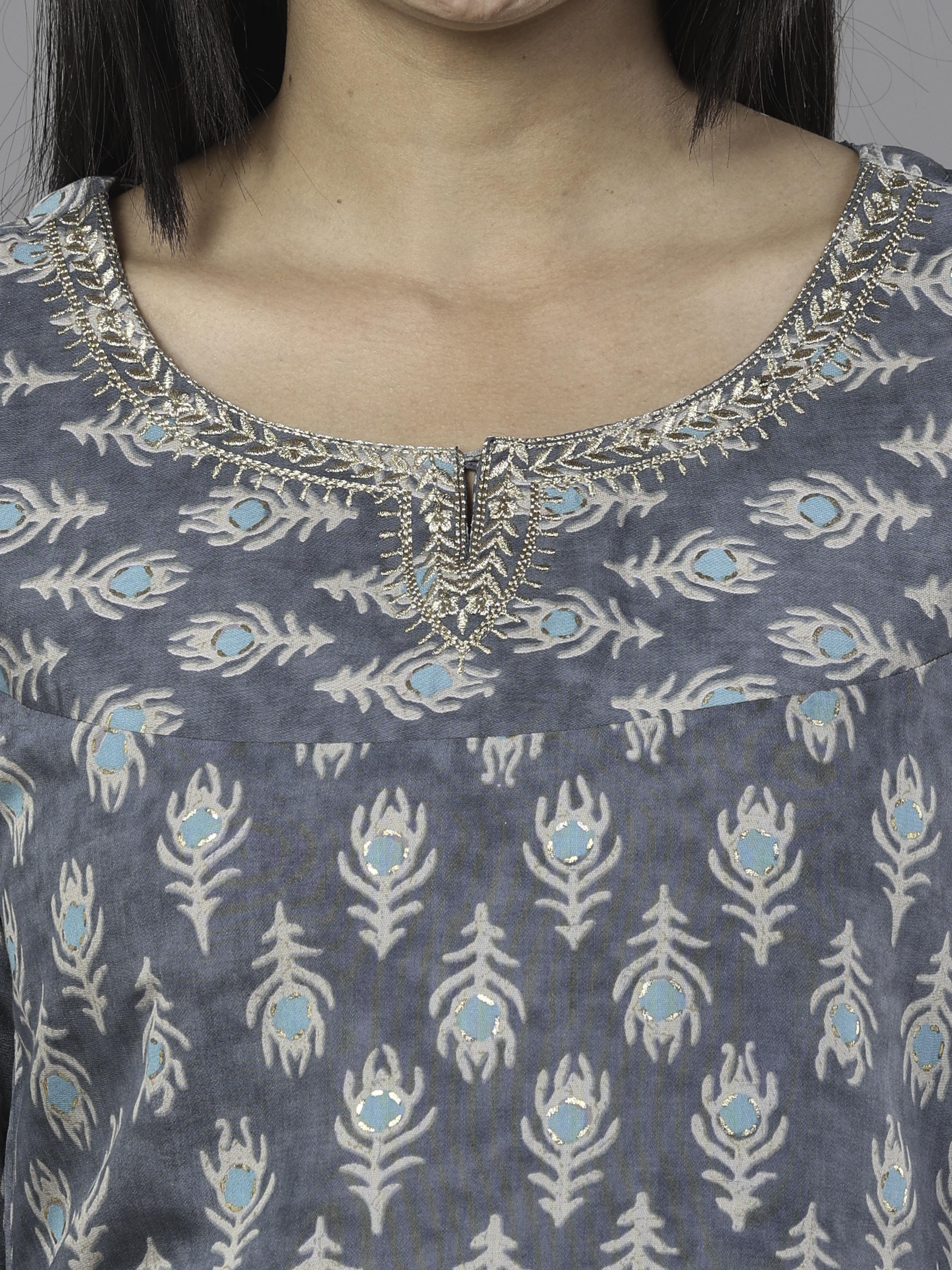 Multi Color Modal Chanderi Printed Kurti With Embroidery