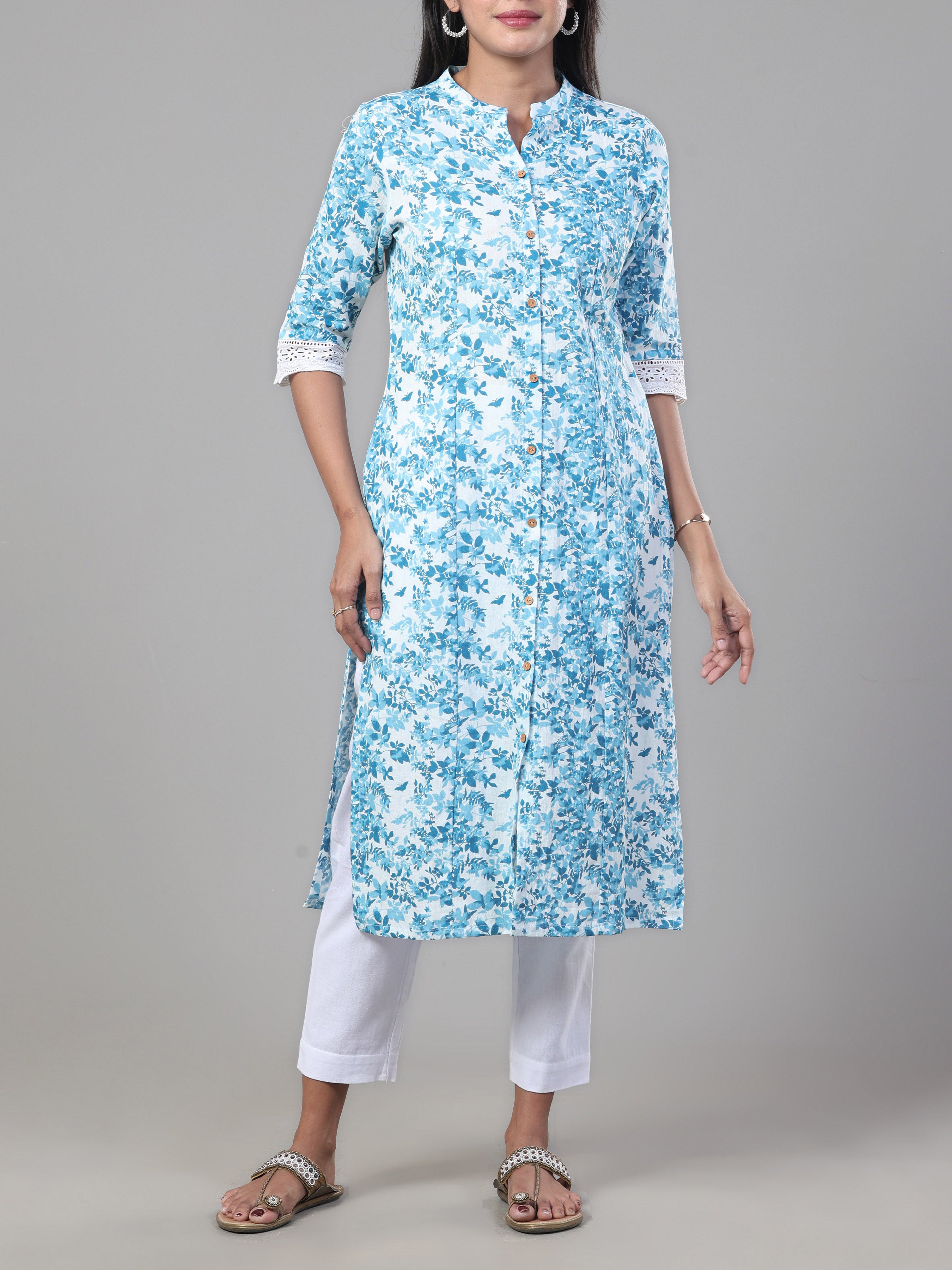 White Cotton Falx Printed Kurti
