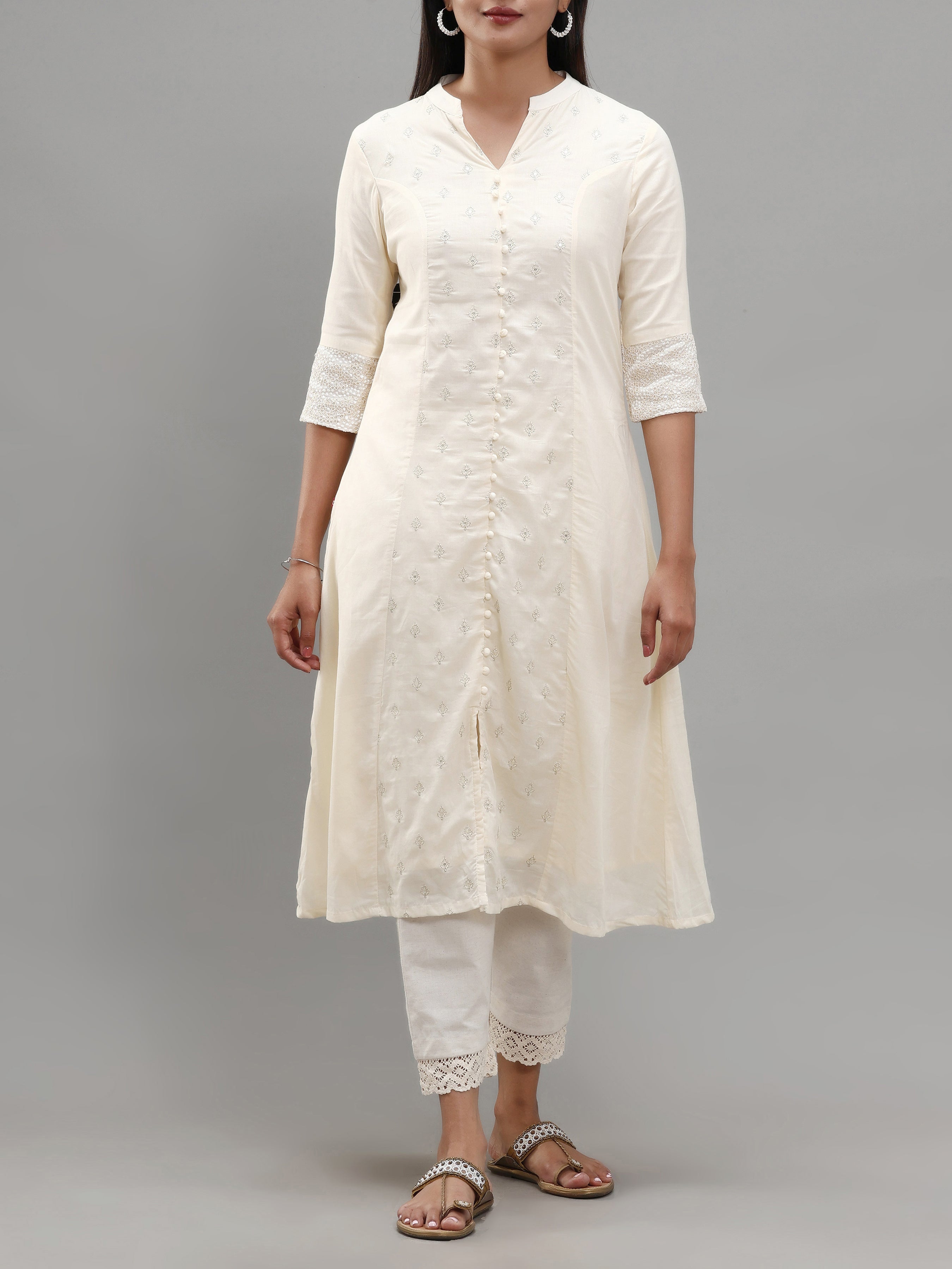 Ivory Pure Cotton Kurti With Sequins Work