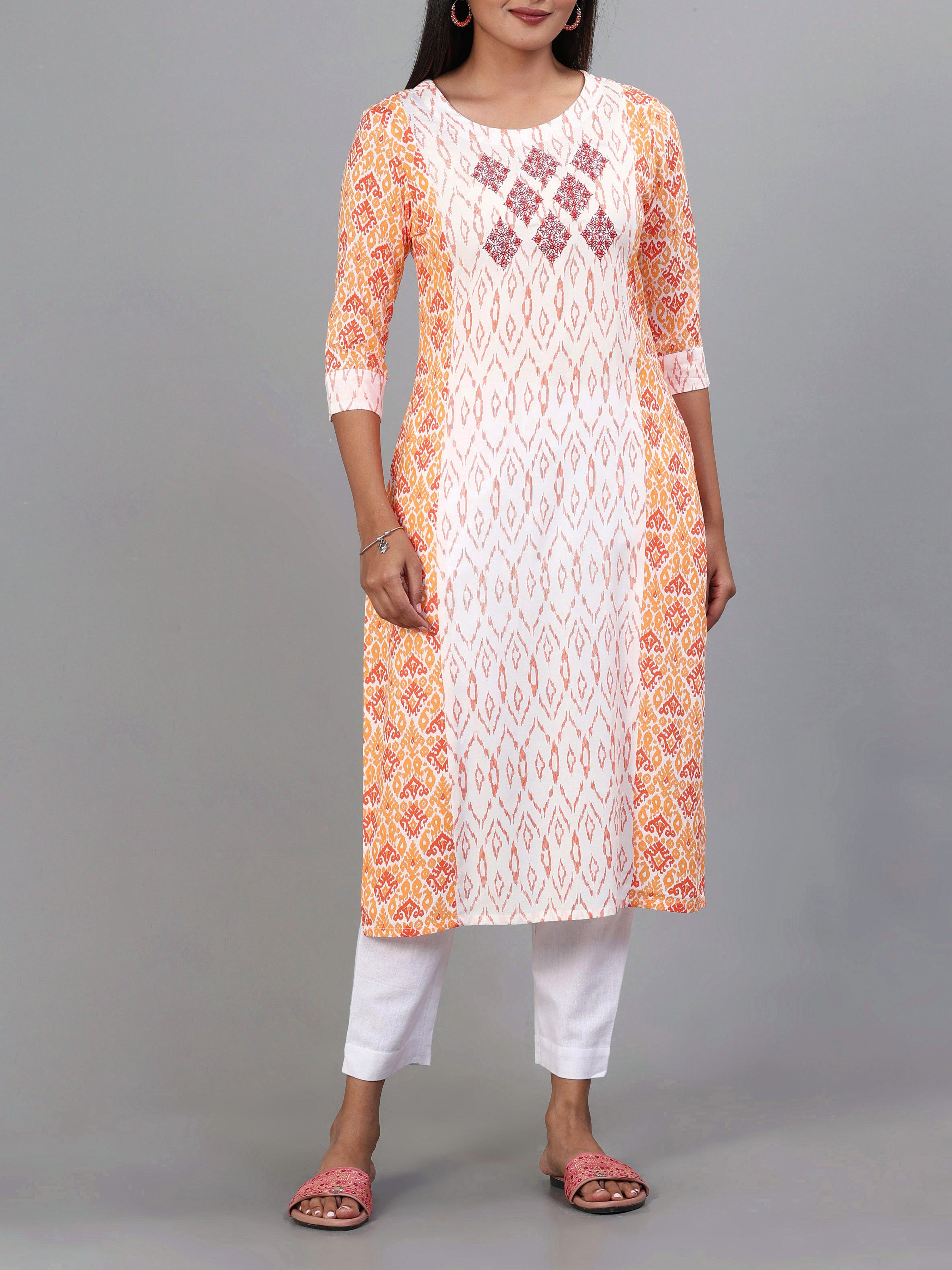 Multi Colour Viscose Printed Kurti With Embroidery