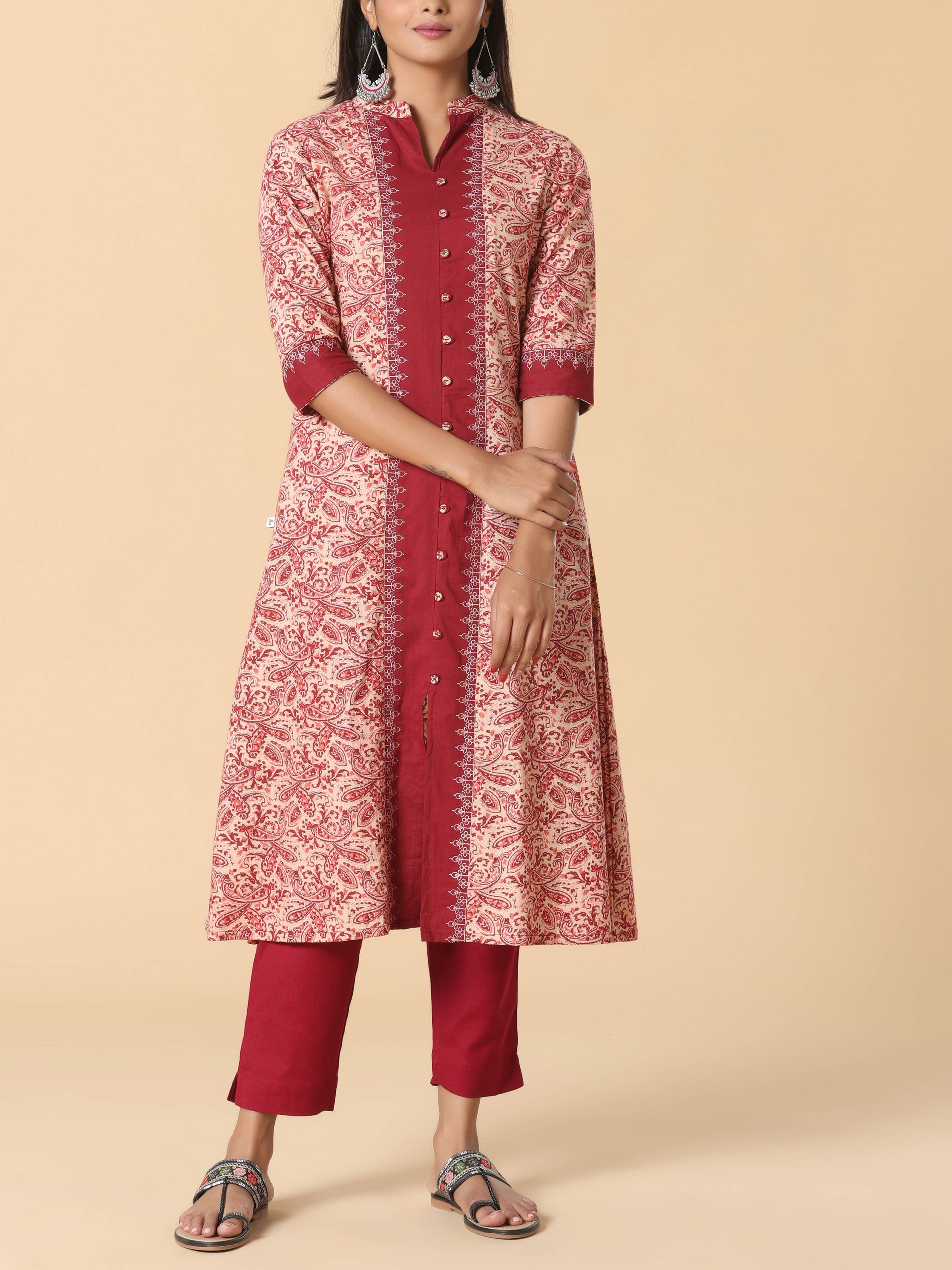 Multi Colour Cotton Printed Kurti With Embroidery