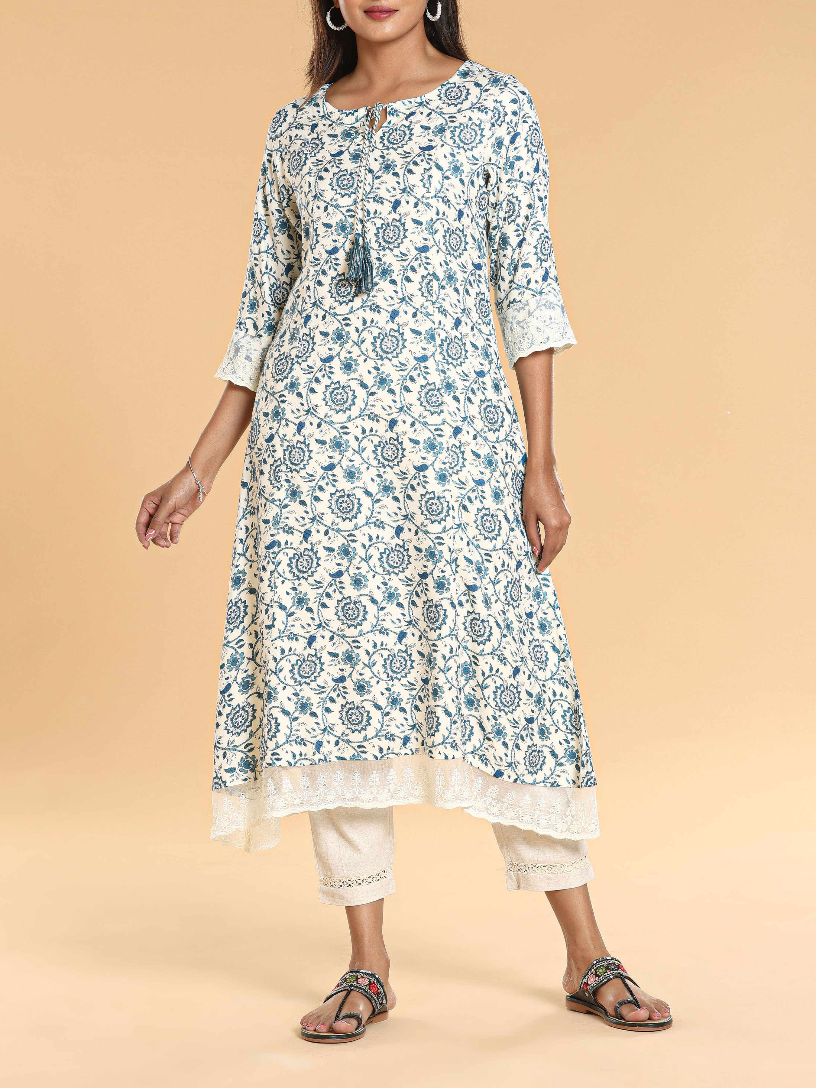 Multi Colour Viscose Twill Kurti With Print