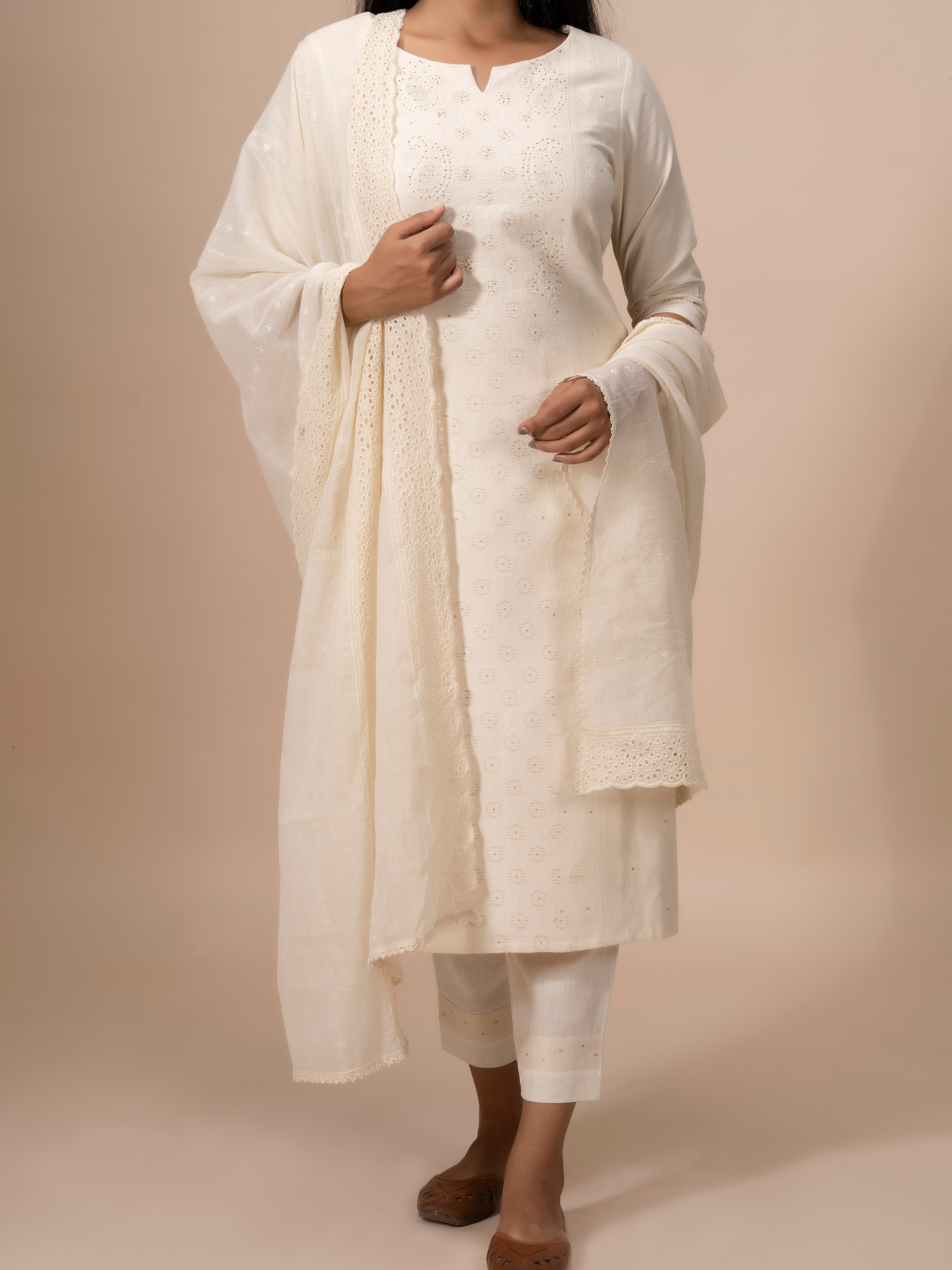 Off White Pure Cotton Kurti With Embroidery