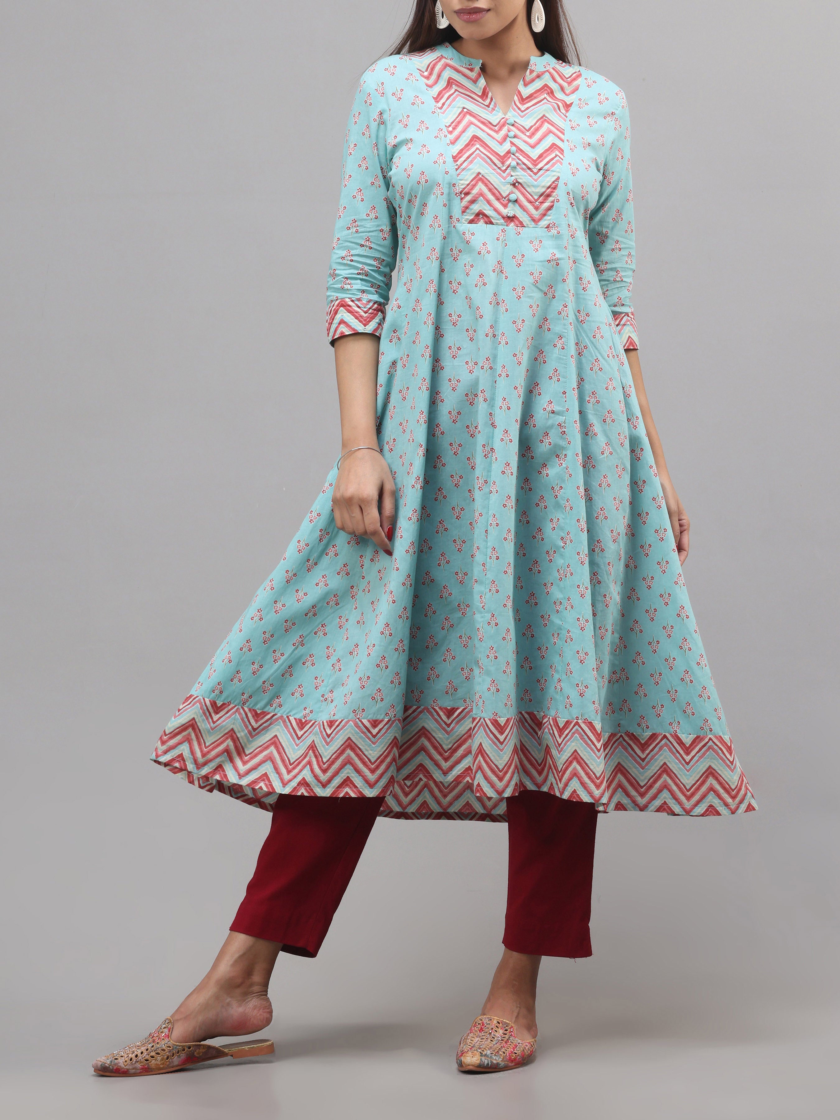 Multi Colour Pure Cotton Printed Kurti With Sequins Work