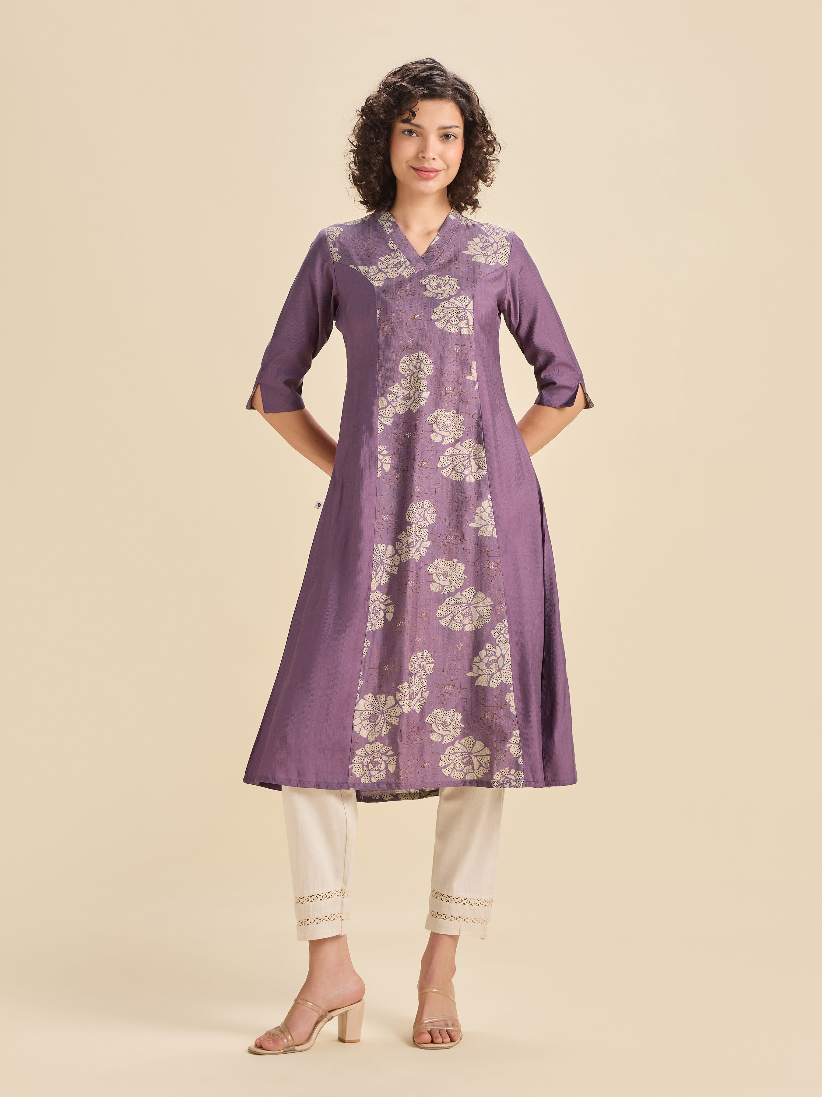 Purple Modal Chanderi Princess Cut Printed Kurti