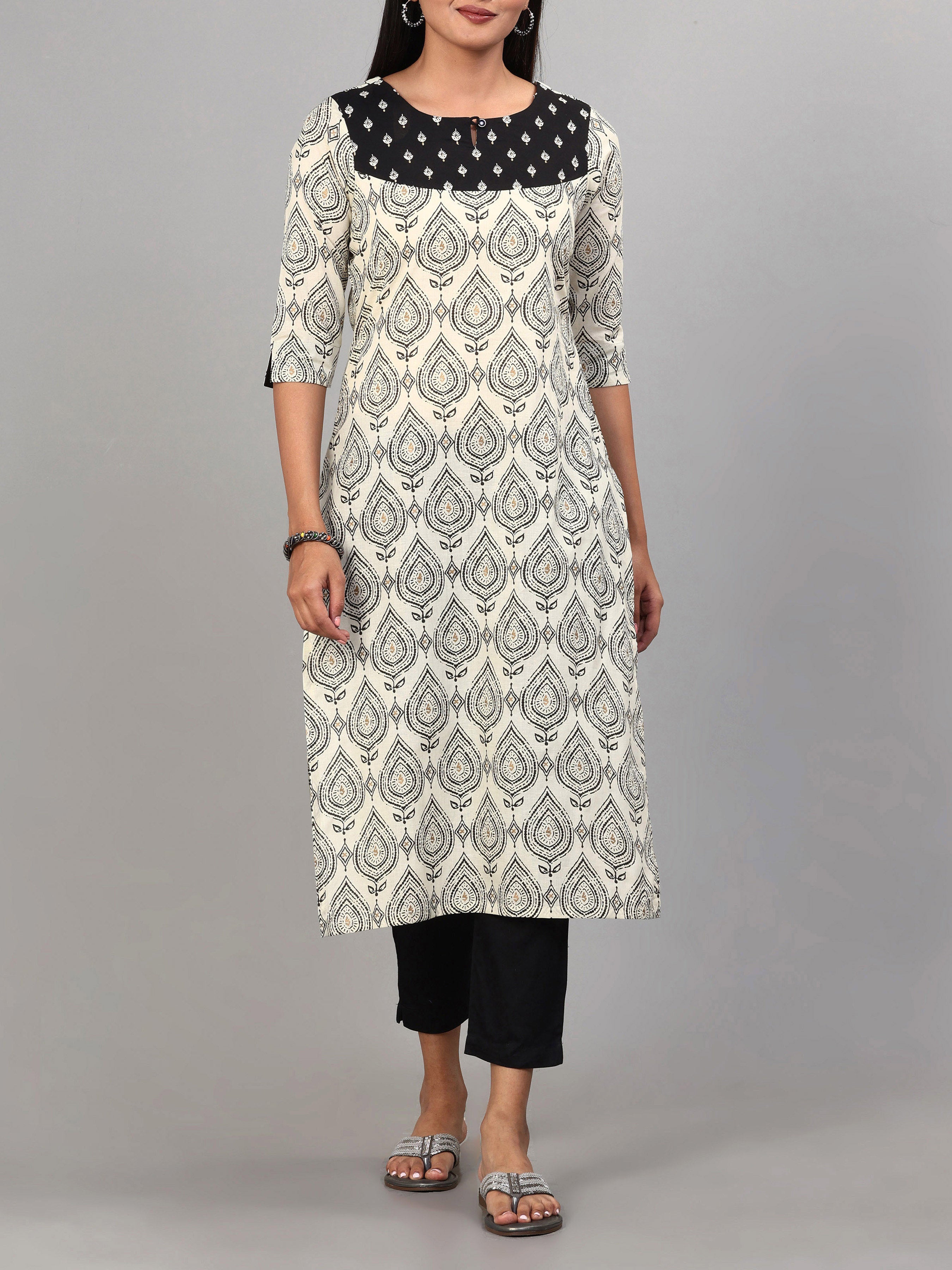 Multi Colour Pure Cotton Printed Kurti With Embroidery
