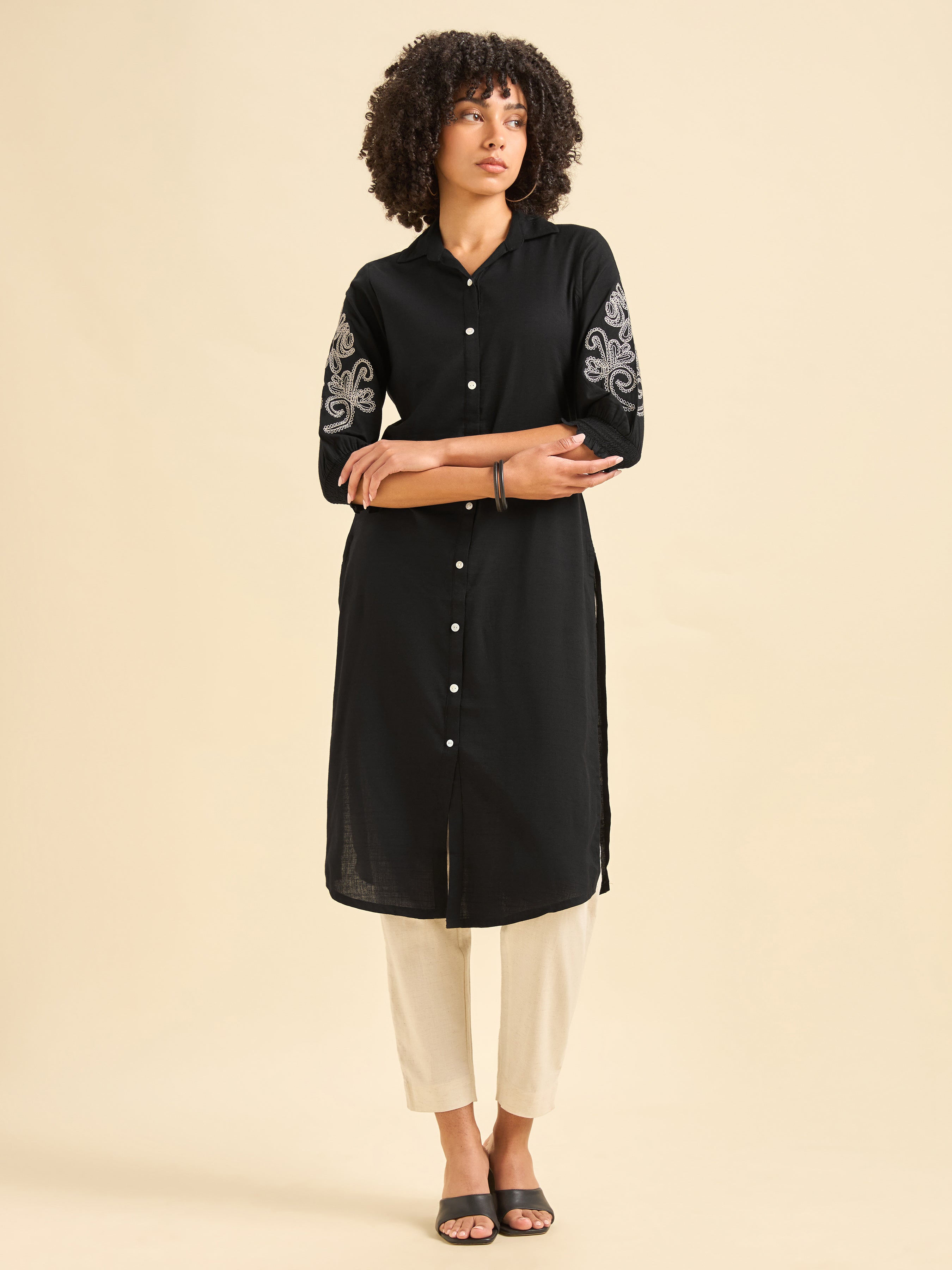 Black Cotton Viscose Kurti With Embroidery