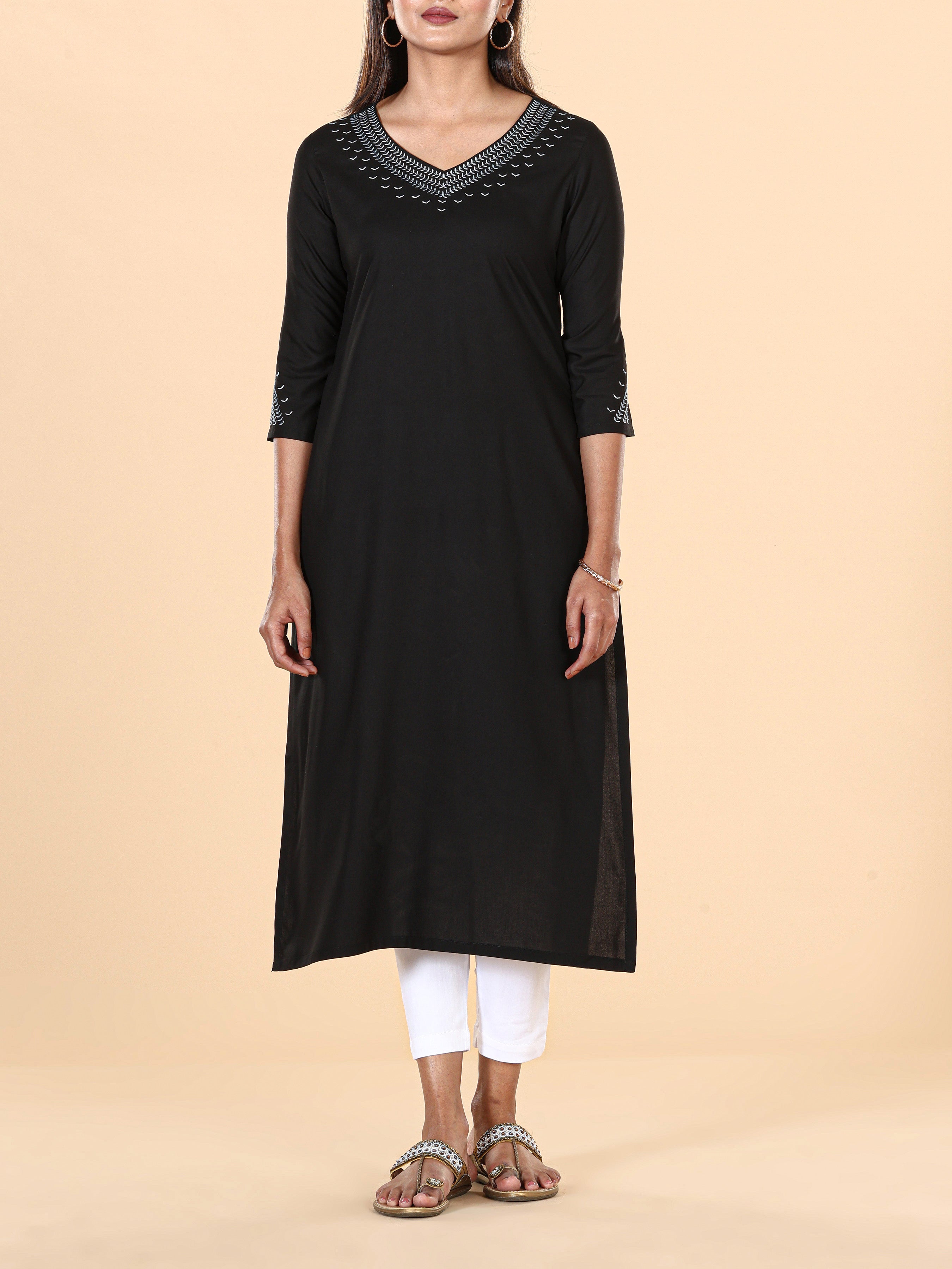 Black Viscose Kurti With Embroidery