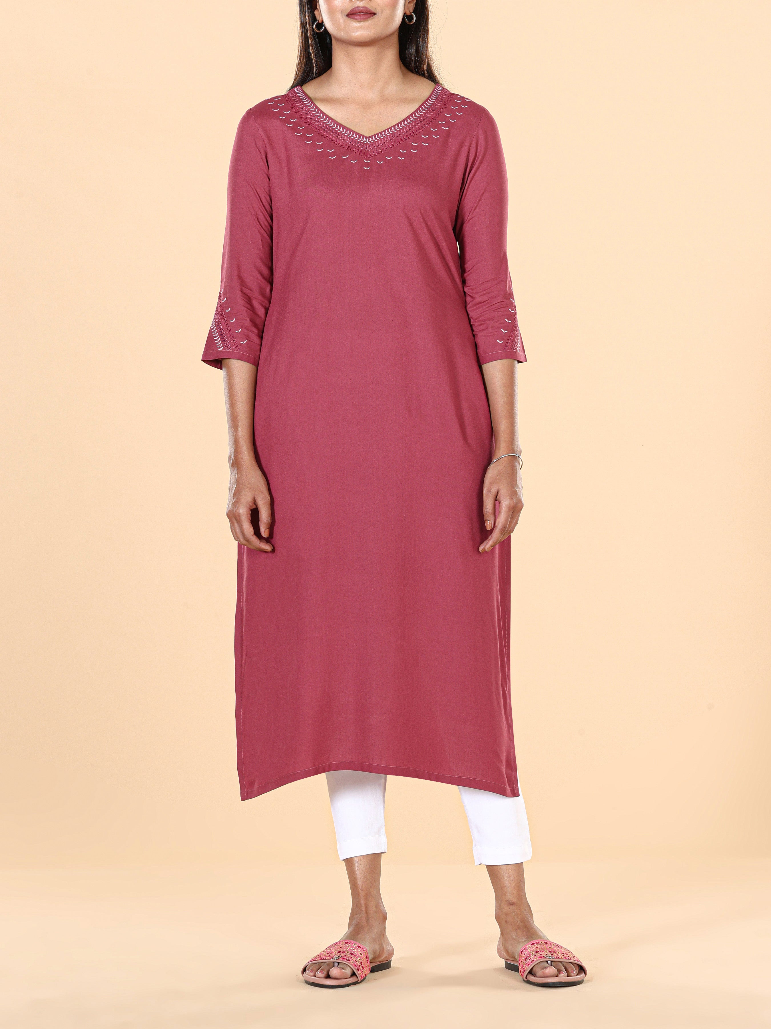 Heather Rose Viscose Kurti With Embroidery