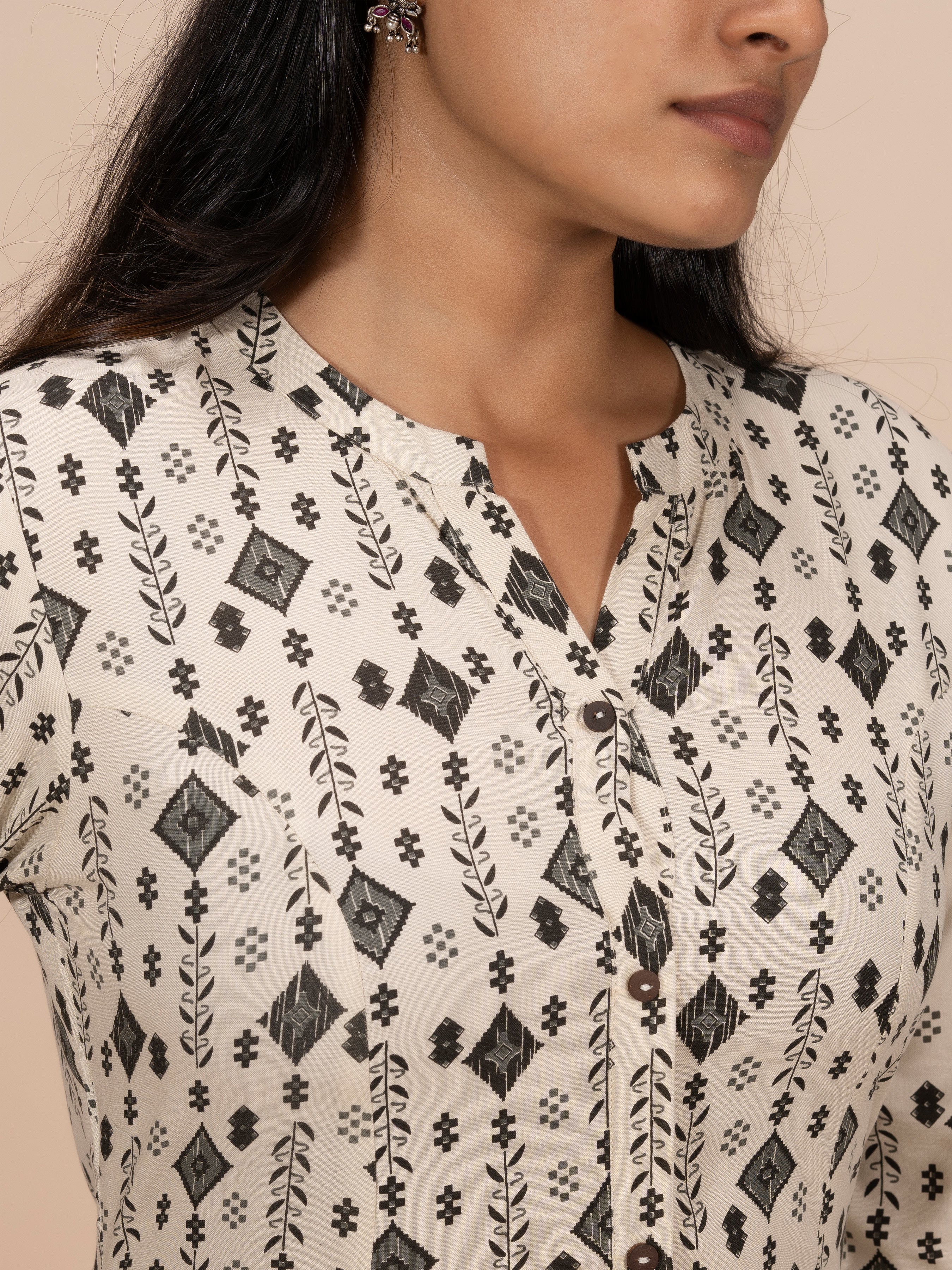 Off White Viscose Kurti With Print