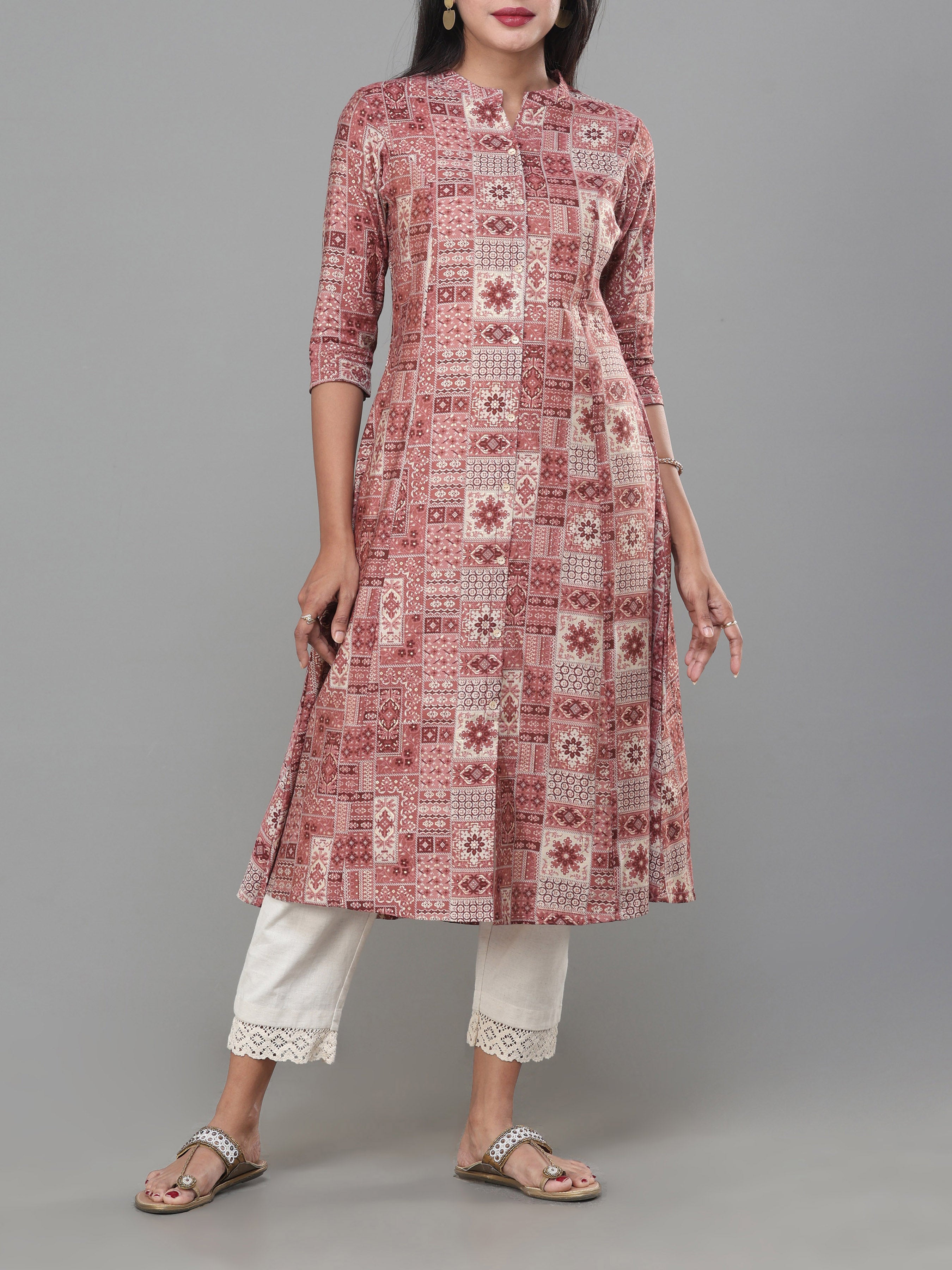 Blush Pink Modal Chanderi Printed Kurti