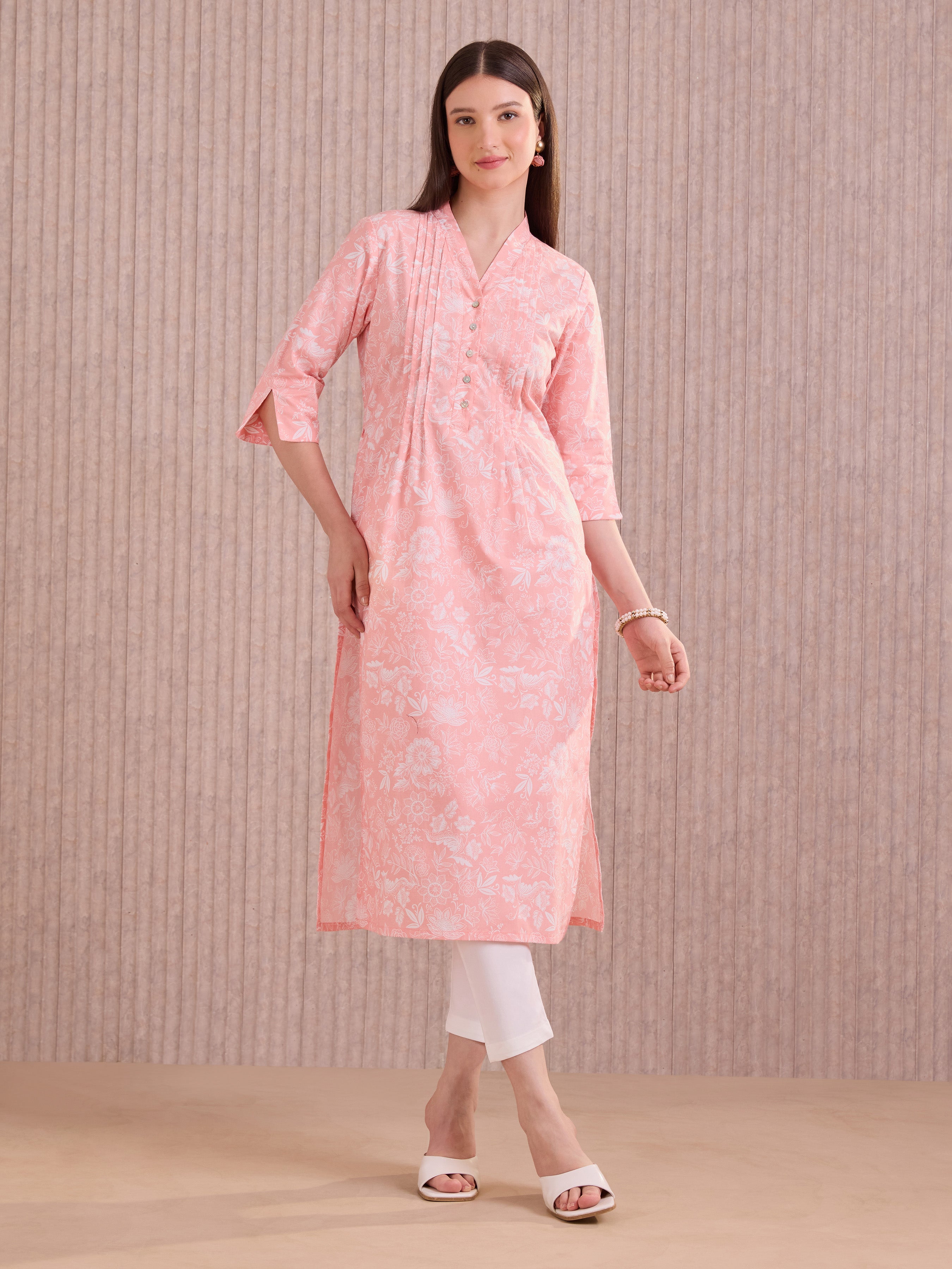 Pink Colour Pure Cotton Printed Kurti