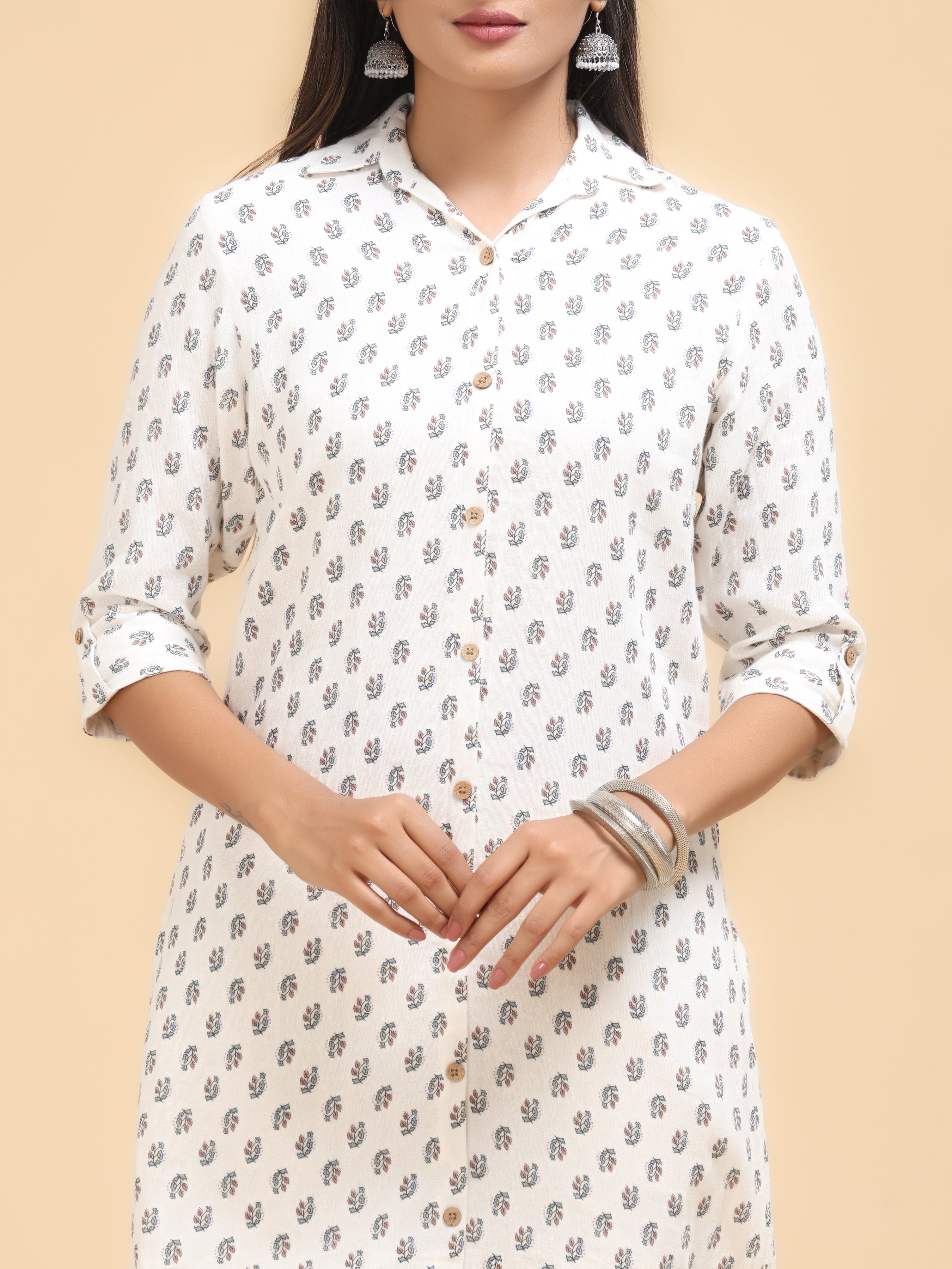 Off White Pure Cotton Kurti With Floral Print