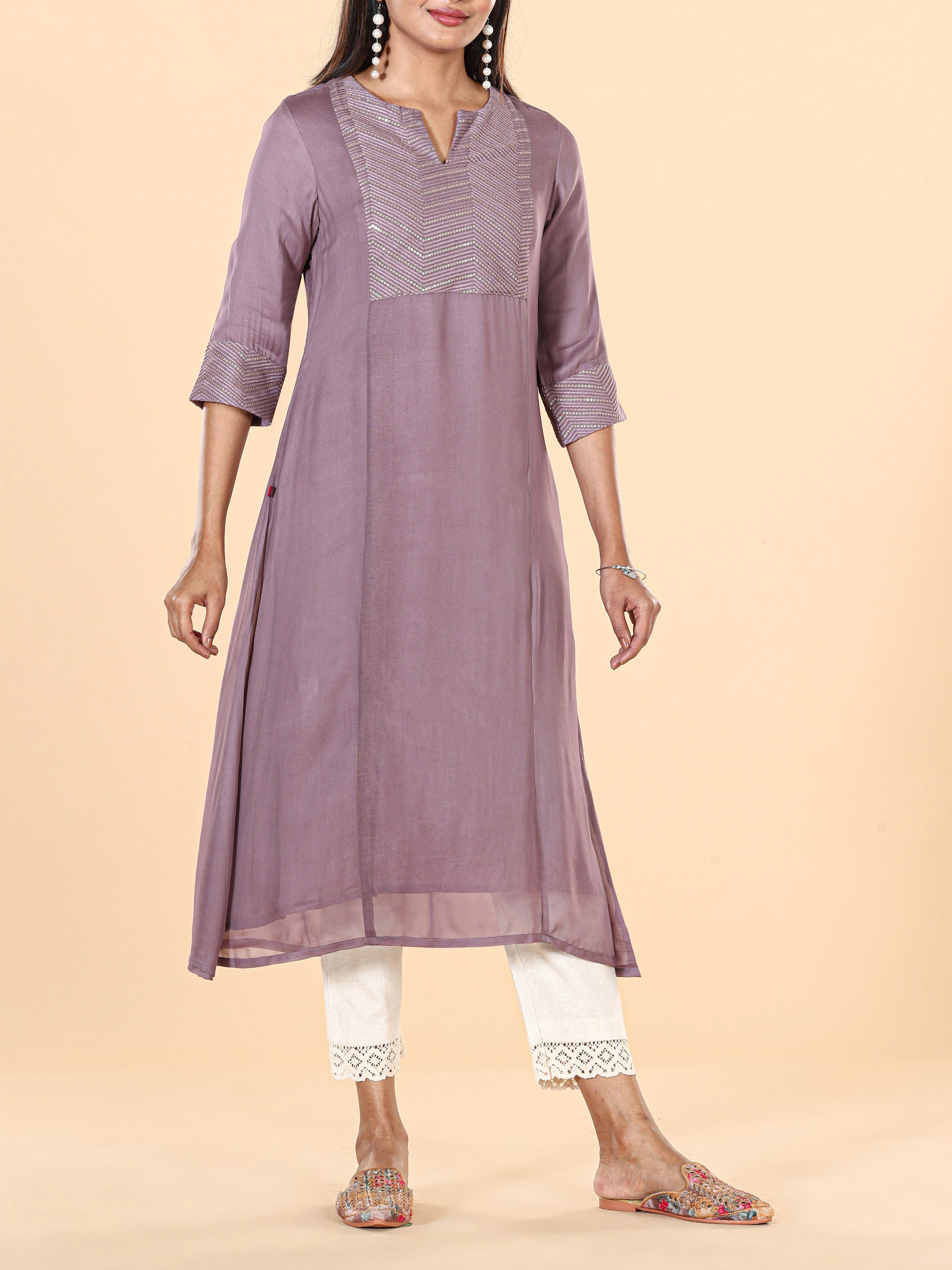 Purple Viscose Georgette Kurti With Sequins Work