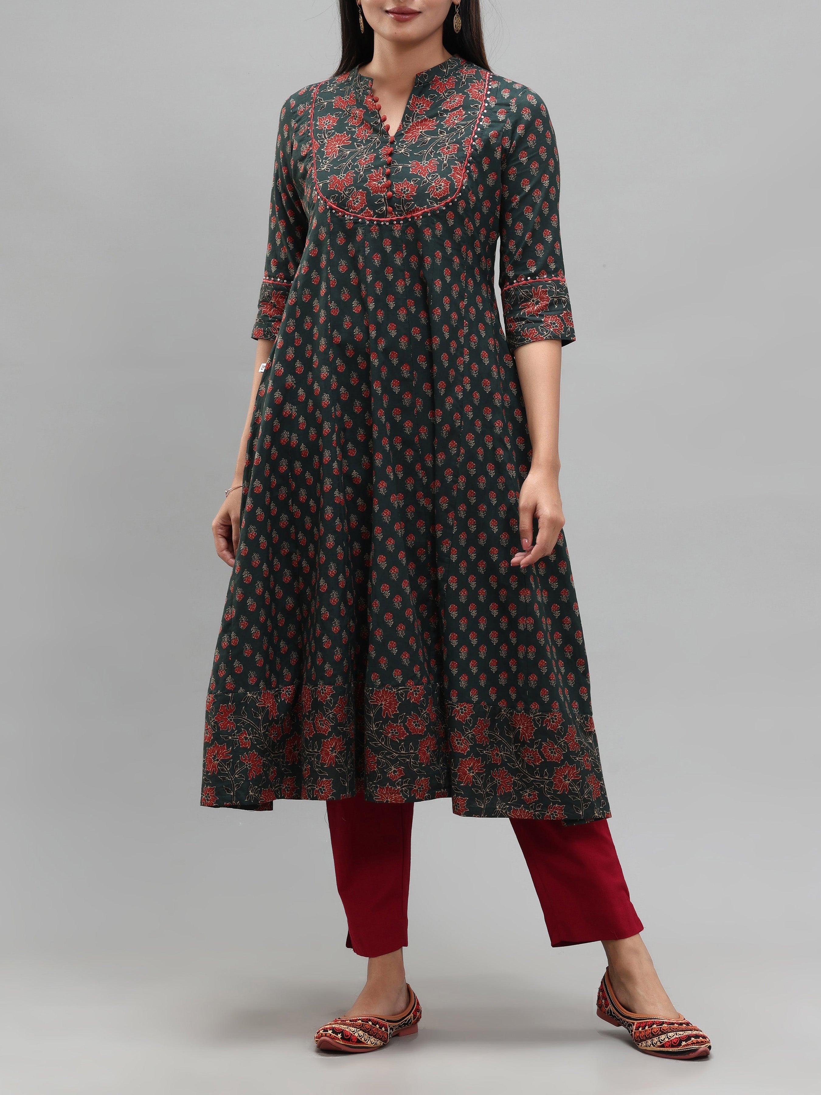 Multi Colour Pure Cotton Kurti With Print And Embroidery
