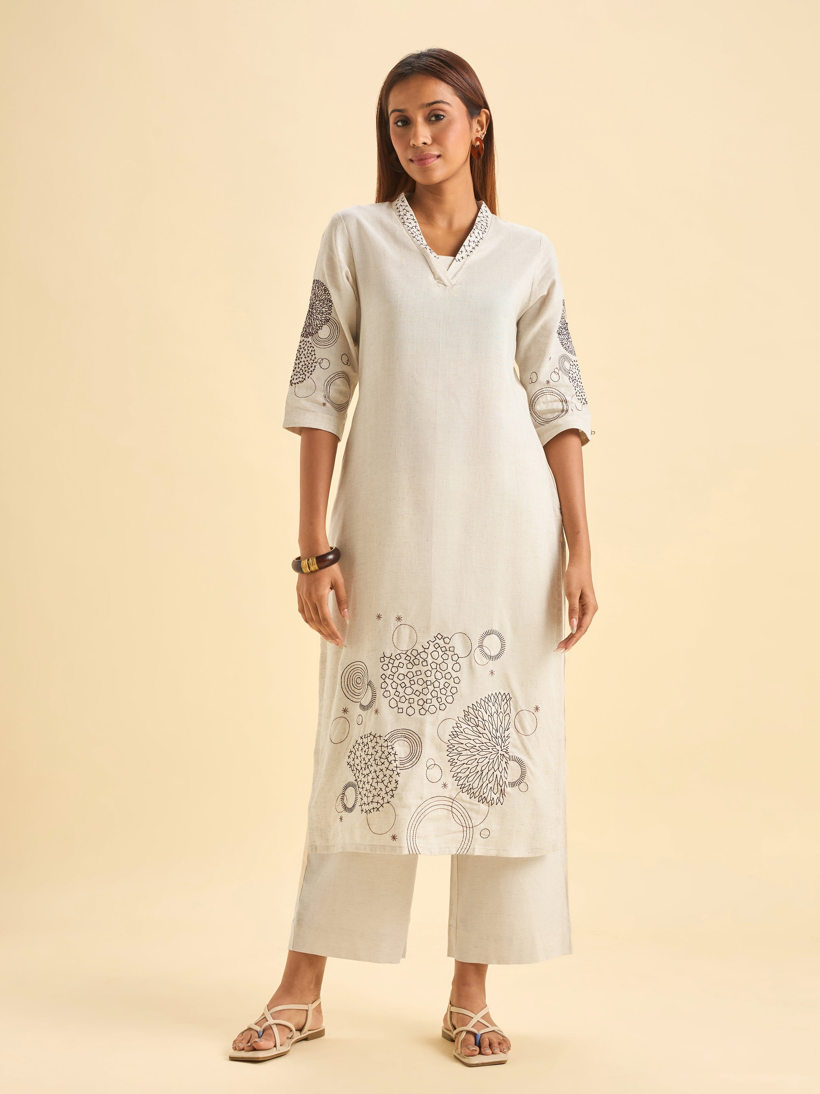 Ivory Lyocel Kurti With Embroidery