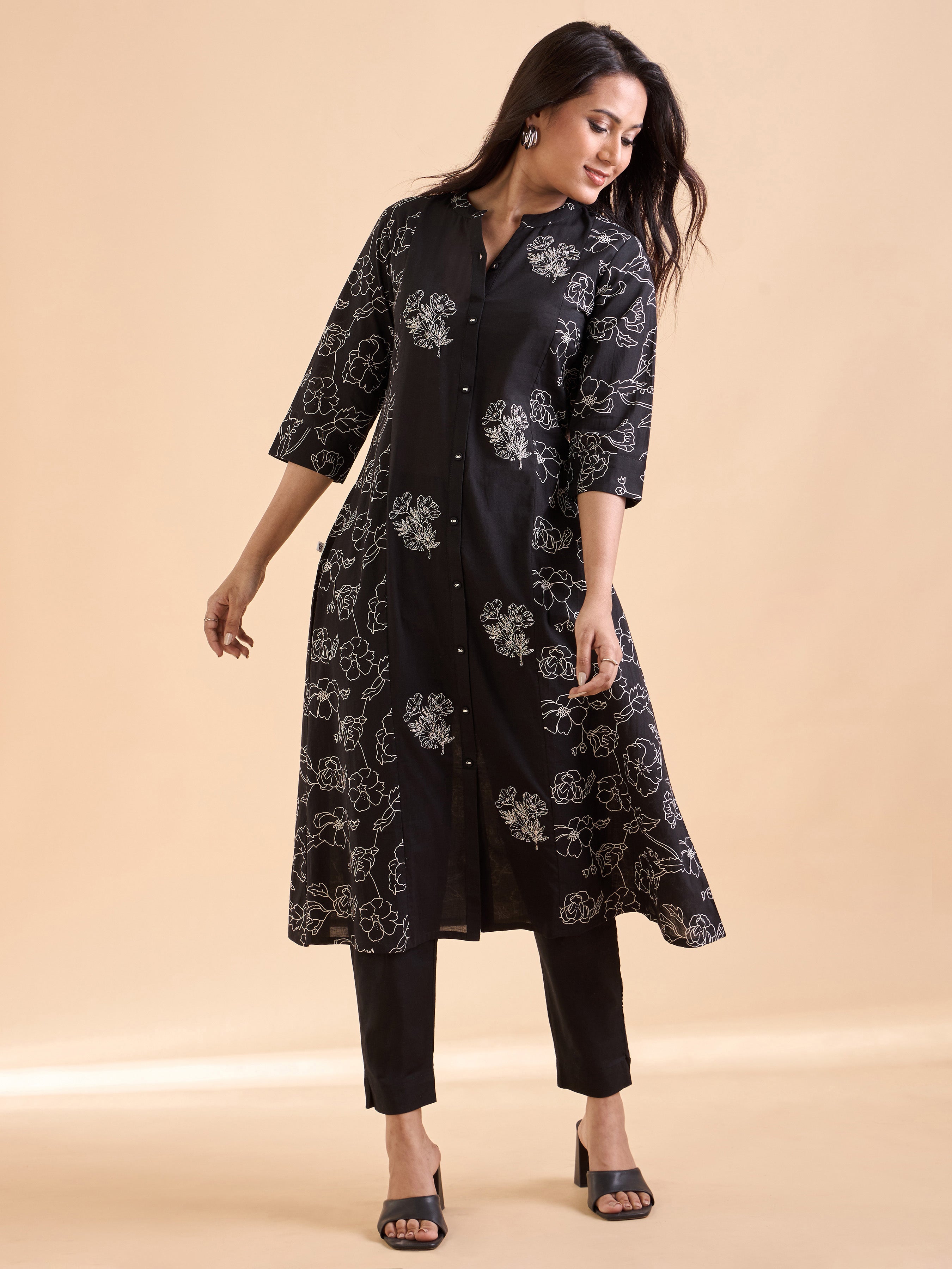 Black Pure Cotton Printed Kurti