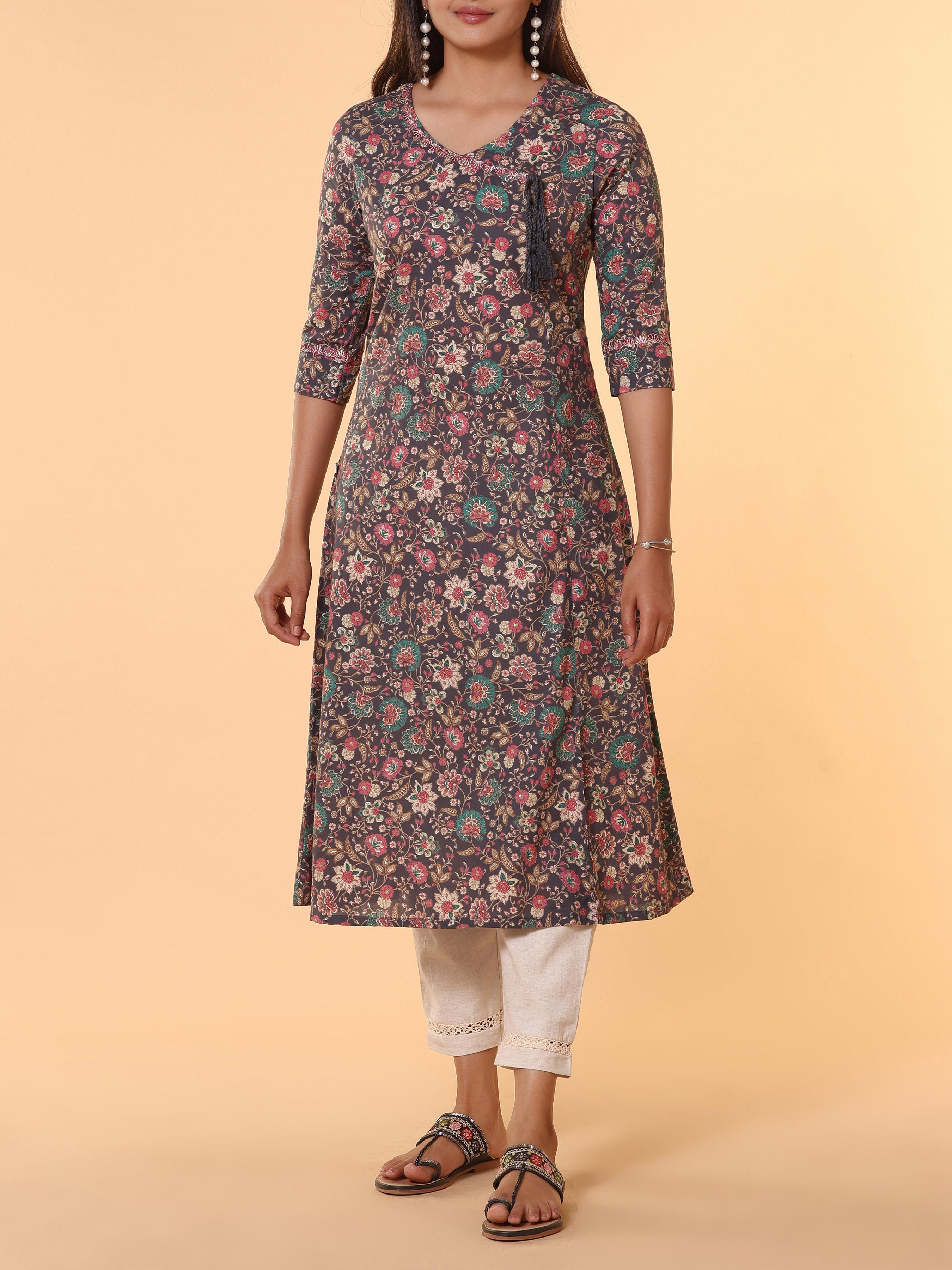 Multi Colour Pure Cotton Printed Kurti With Embroidery