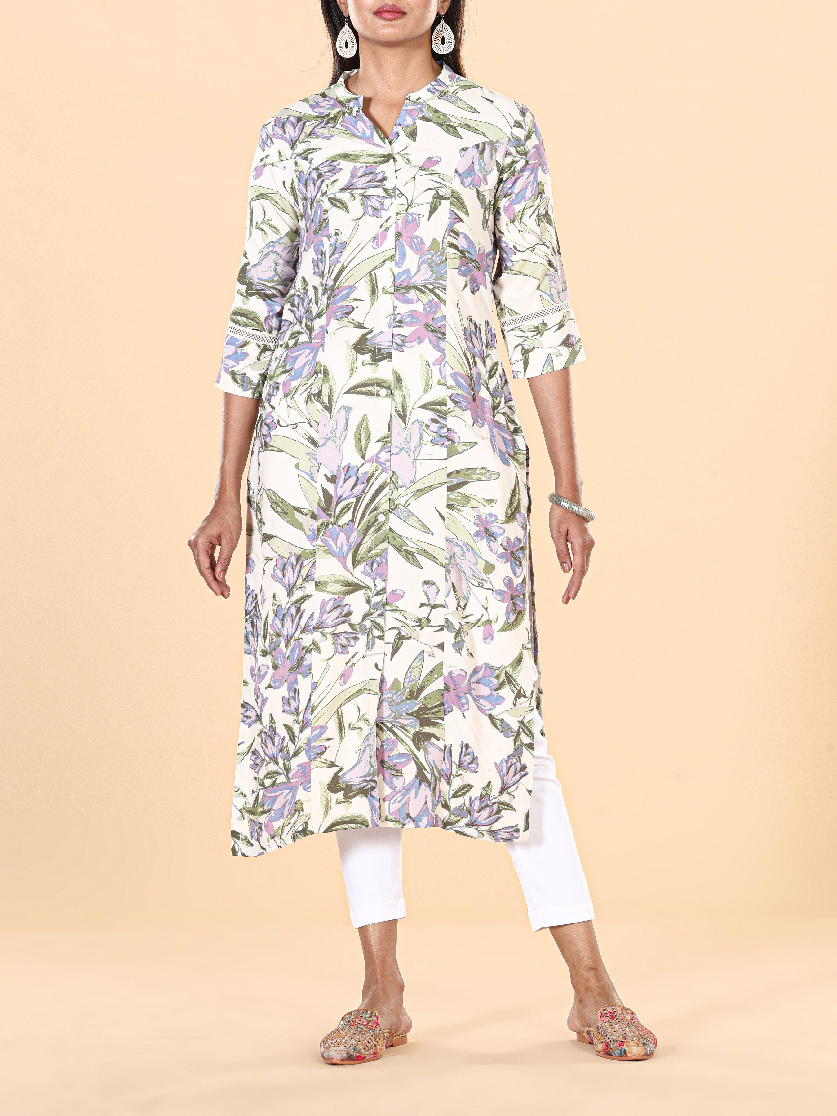 Multi-Colour Viscose Printed Kurti With Princess Cut