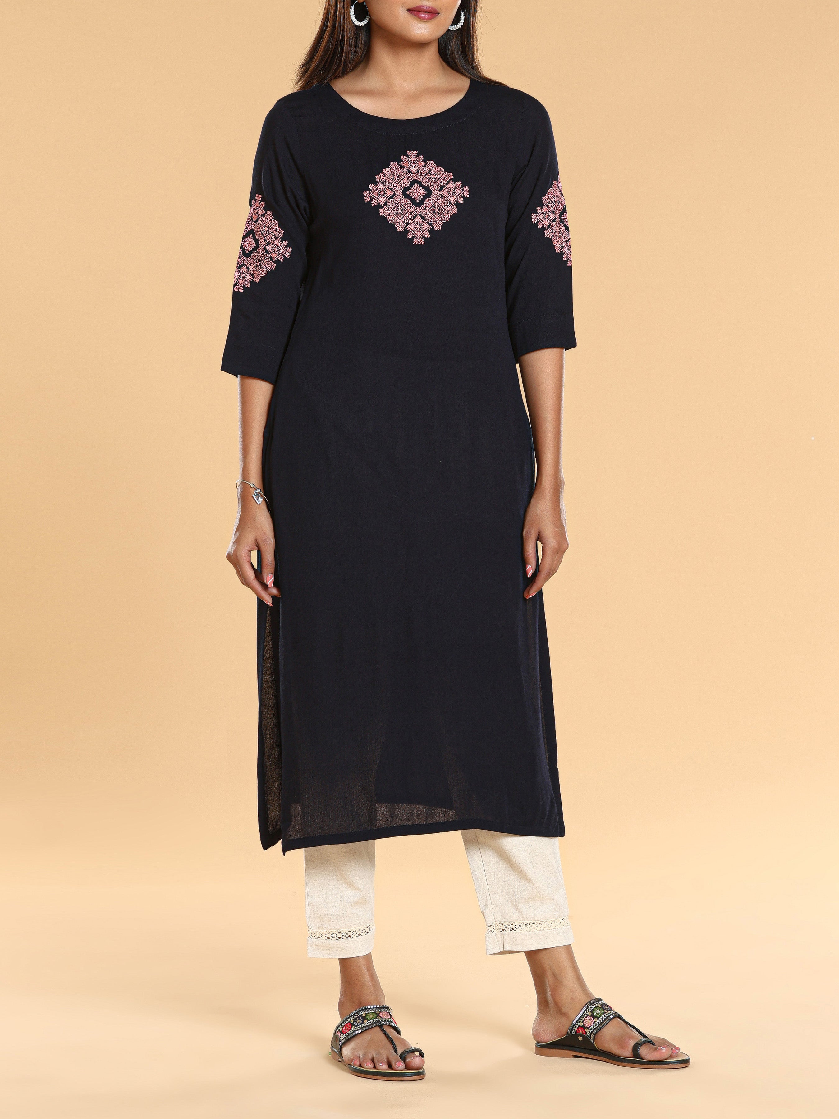 Women Wearing Multi Colour Pure Cotton Kurti With Print