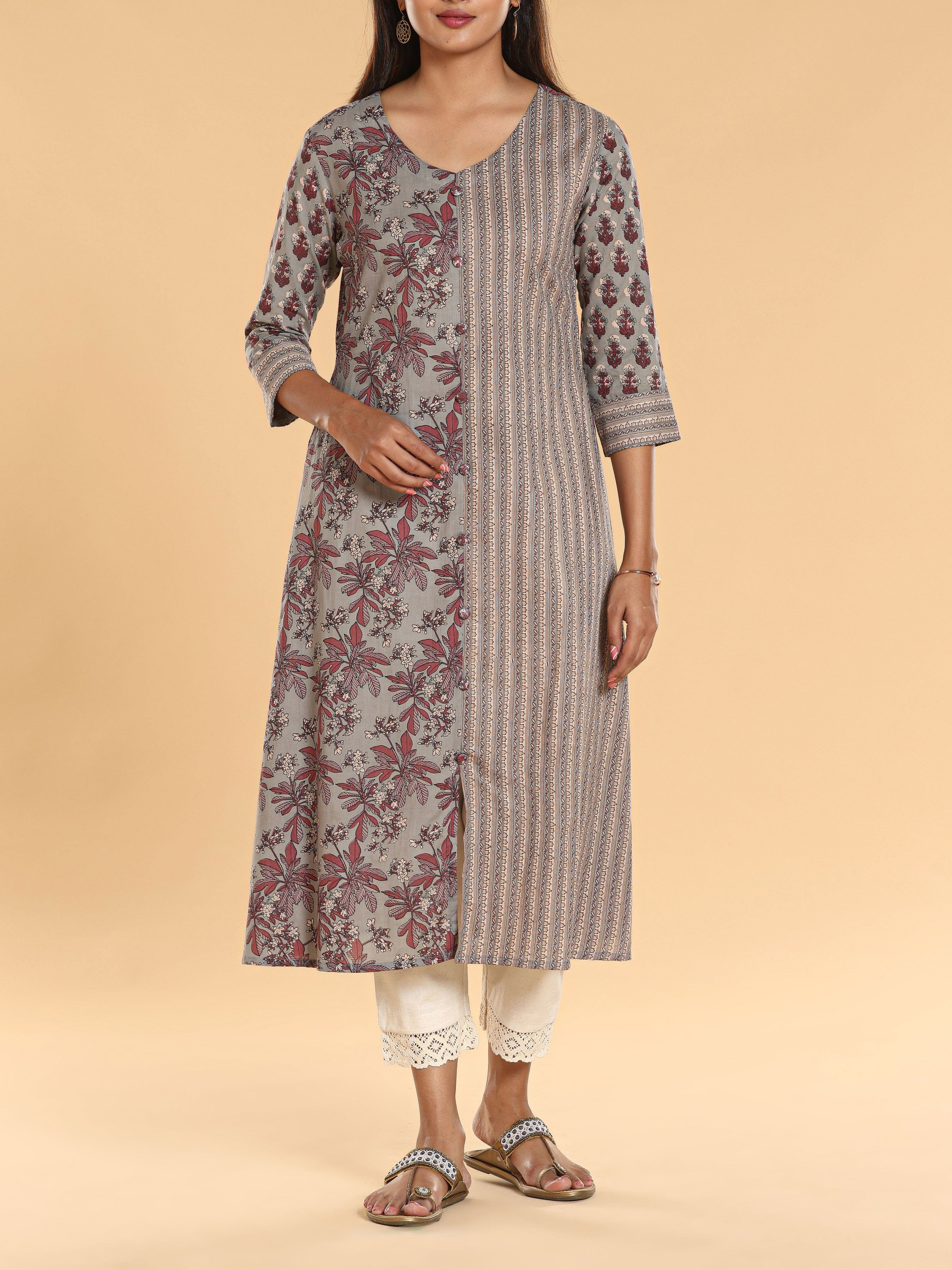 Multi Colour Pure Cotton Kurti With Print