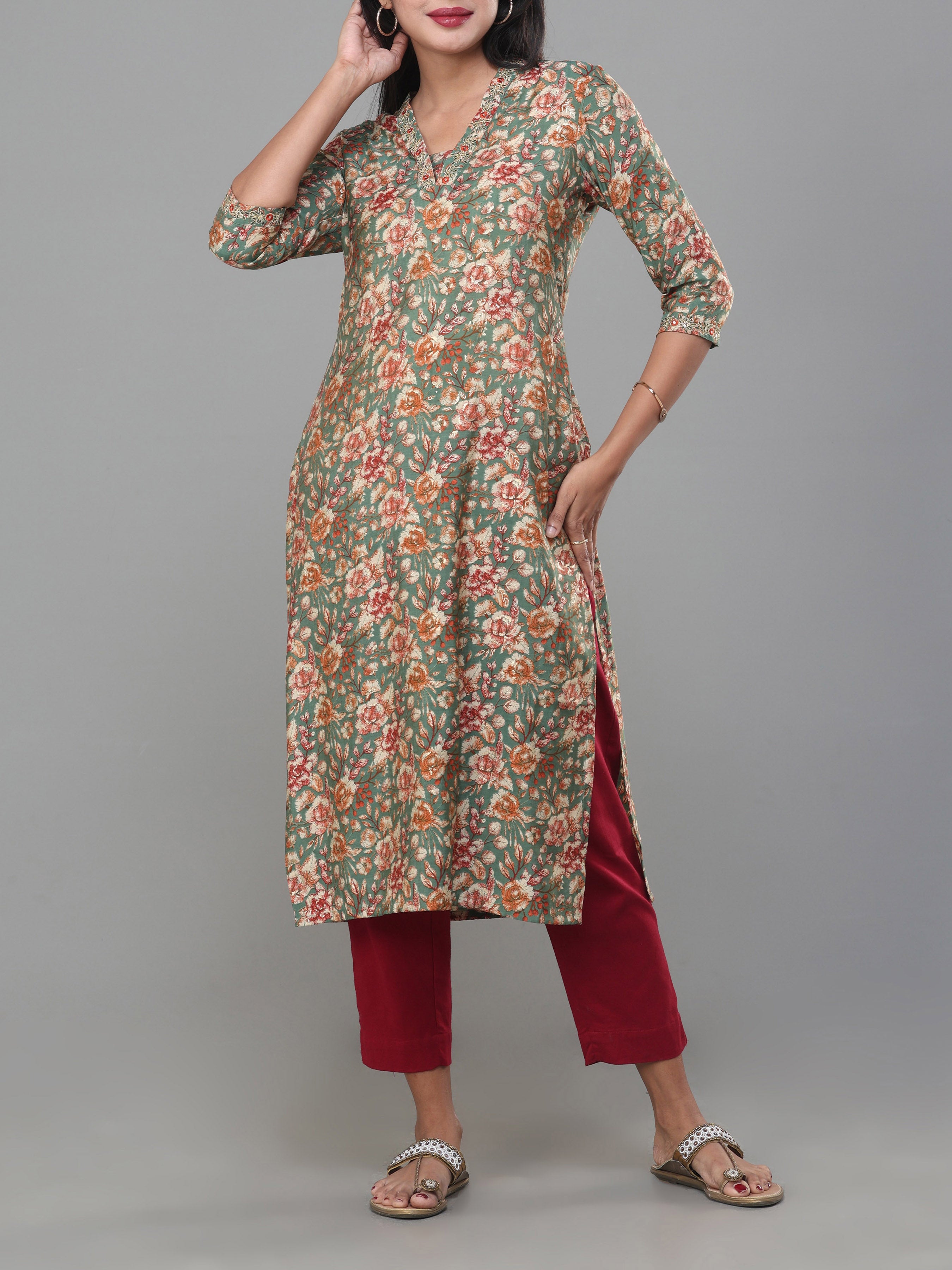 Multi Colour Modal Chanderi Printed Kurti With Embroidery