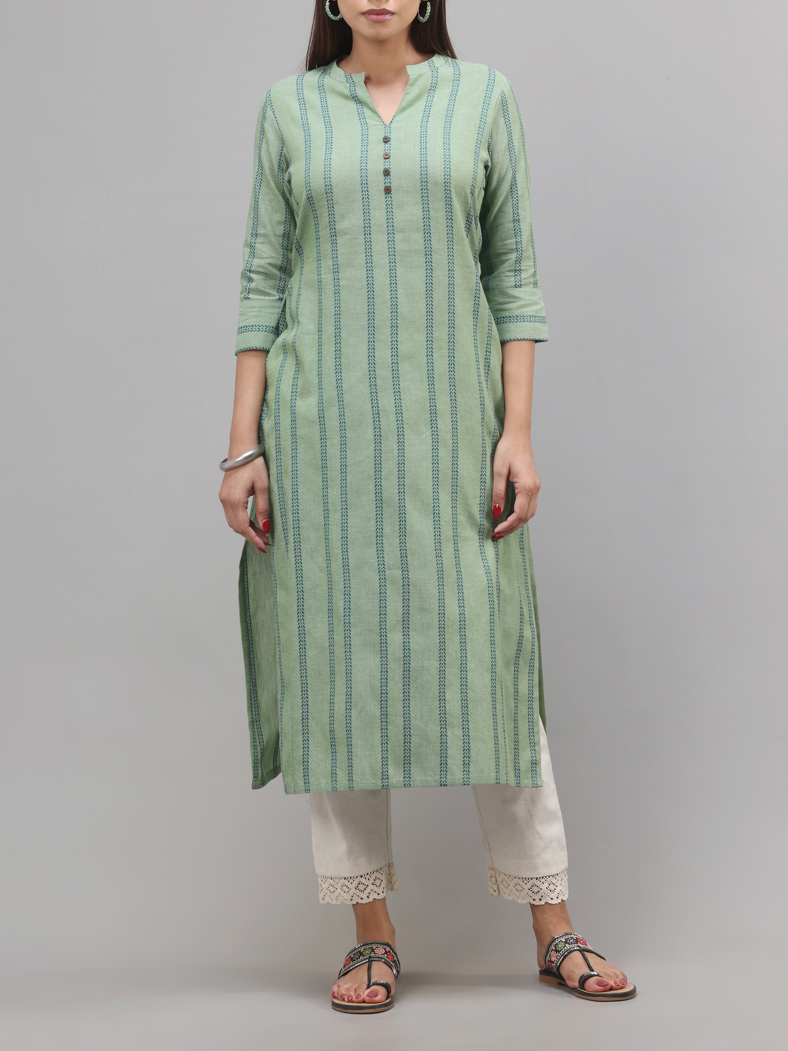 Sage Green Cotton Dobby Plain Kurti