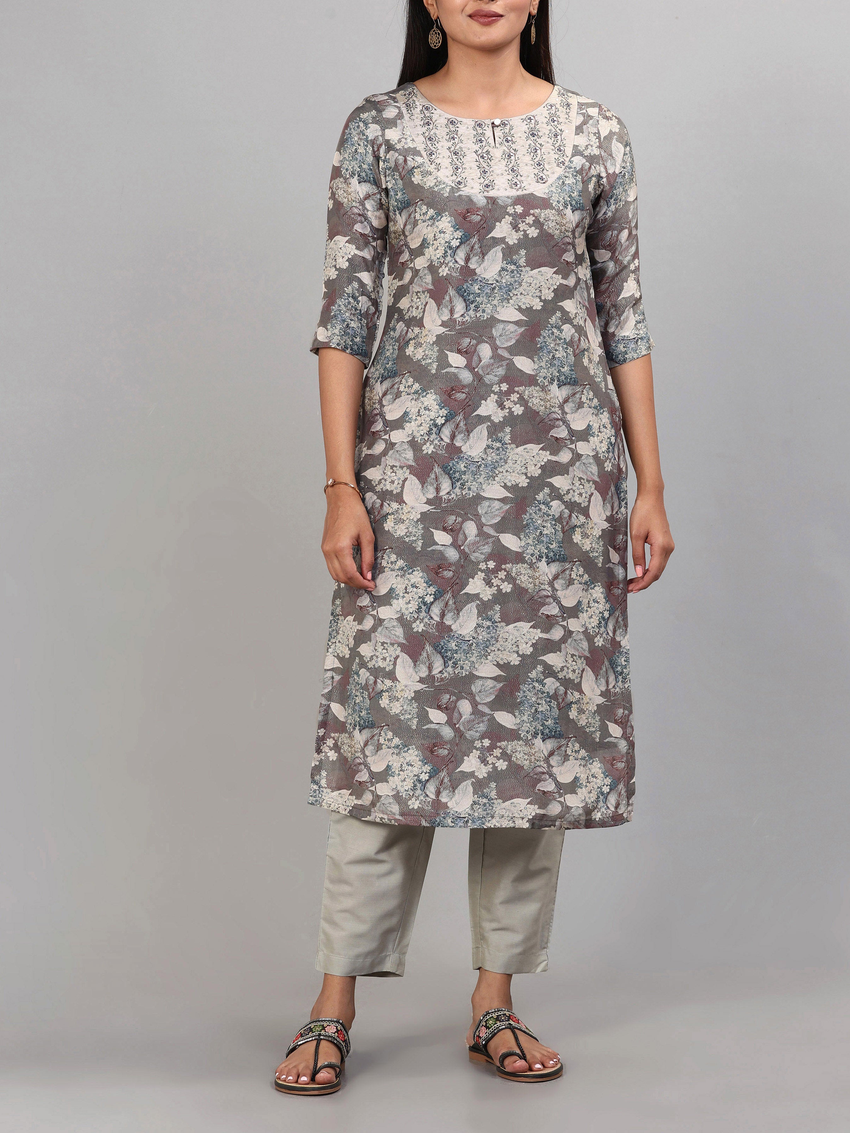 Multi-Colour Muslin Silk Kurti With Embroidery And Matching Bottom