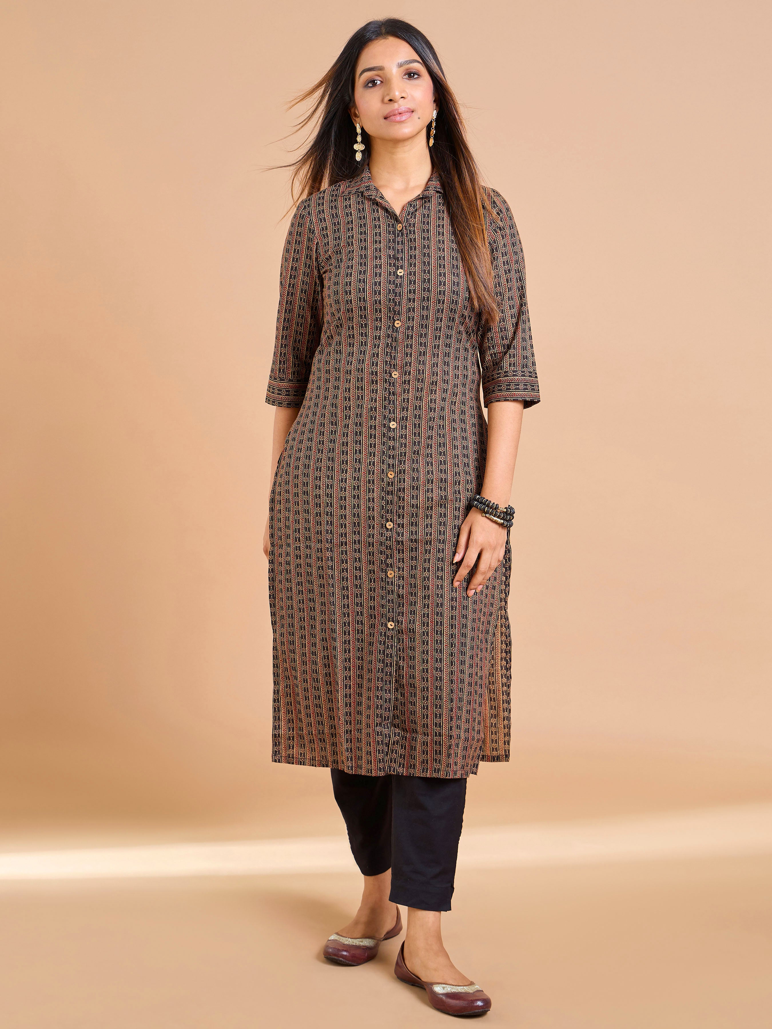 Coffee Brown Pure Cotton Kurti With Print