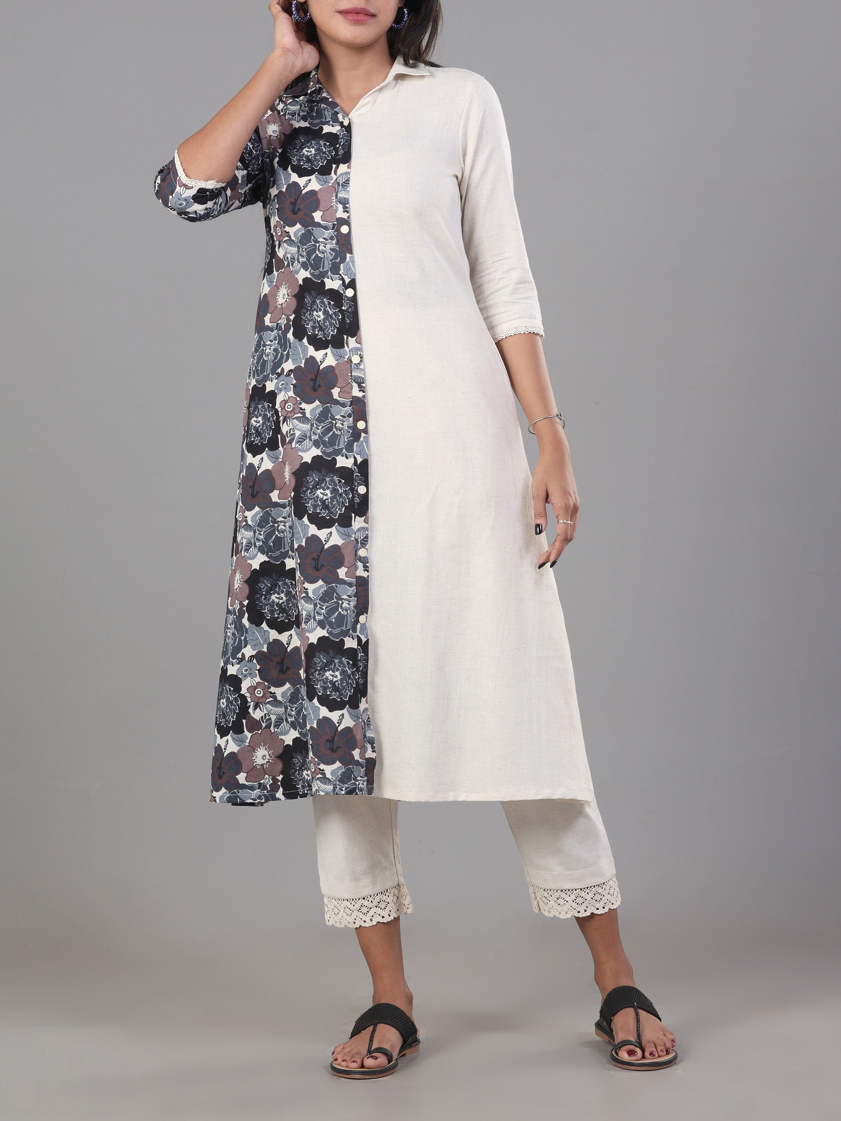 Multi Colour Pure Cotton Printed Kurti With Center Cut