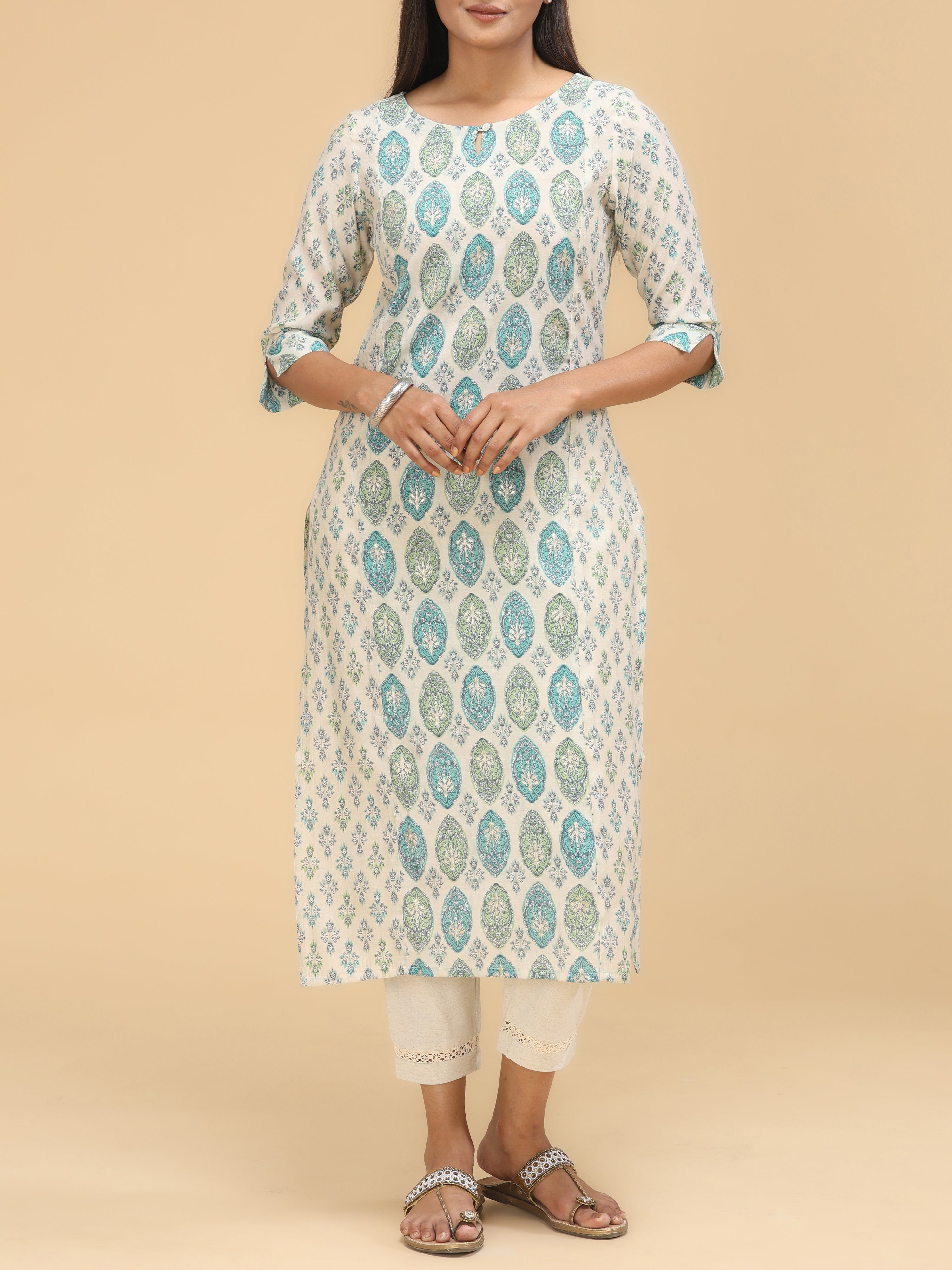 Multi Color Modal Chanderi Kurti With Print