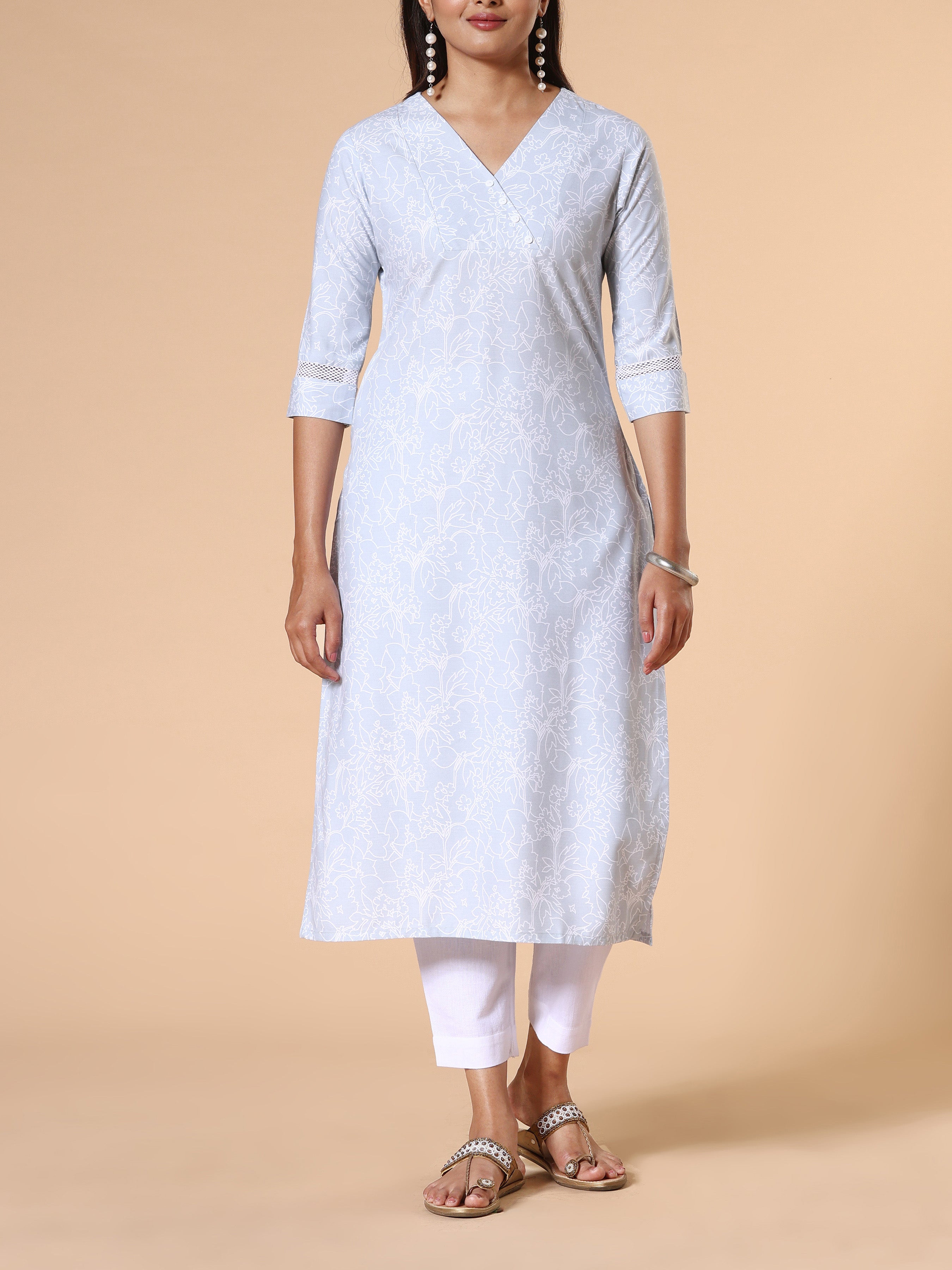 Light Grey Modal Slub Printed Kurti