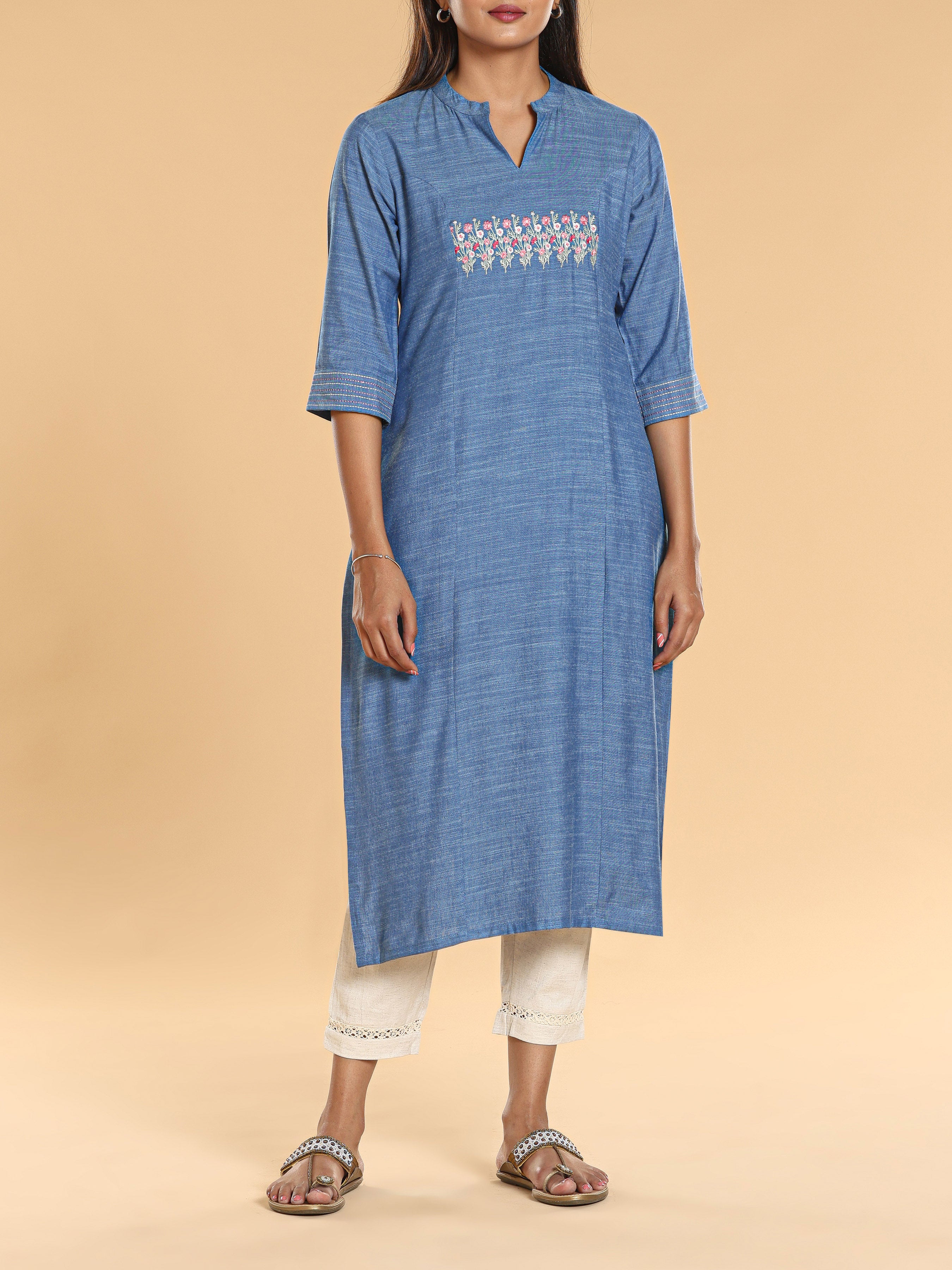 Women Wearing Multi Colour Viscose Twill Kurti With Print