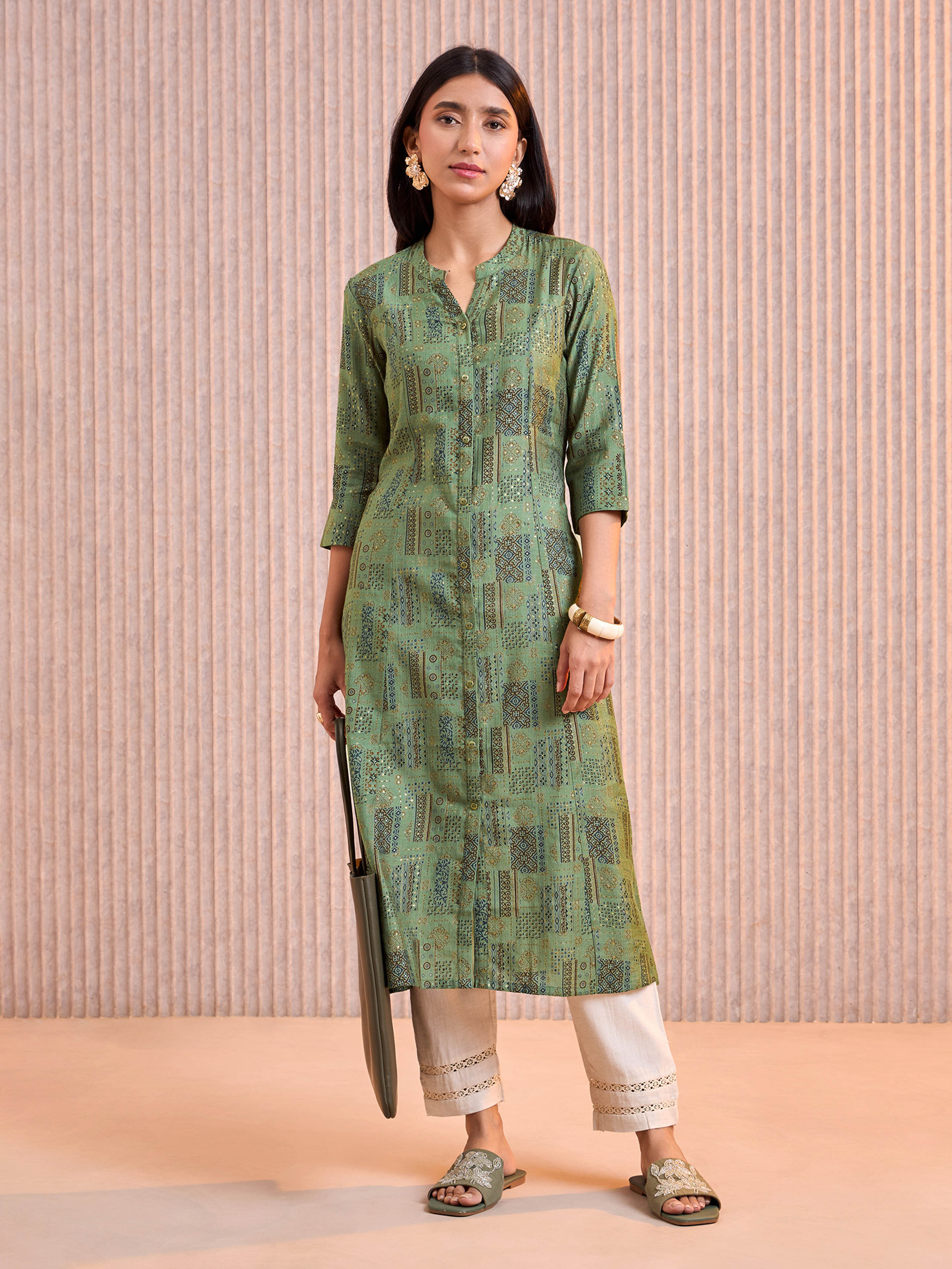 Green Viscose Blend Printed Kurti