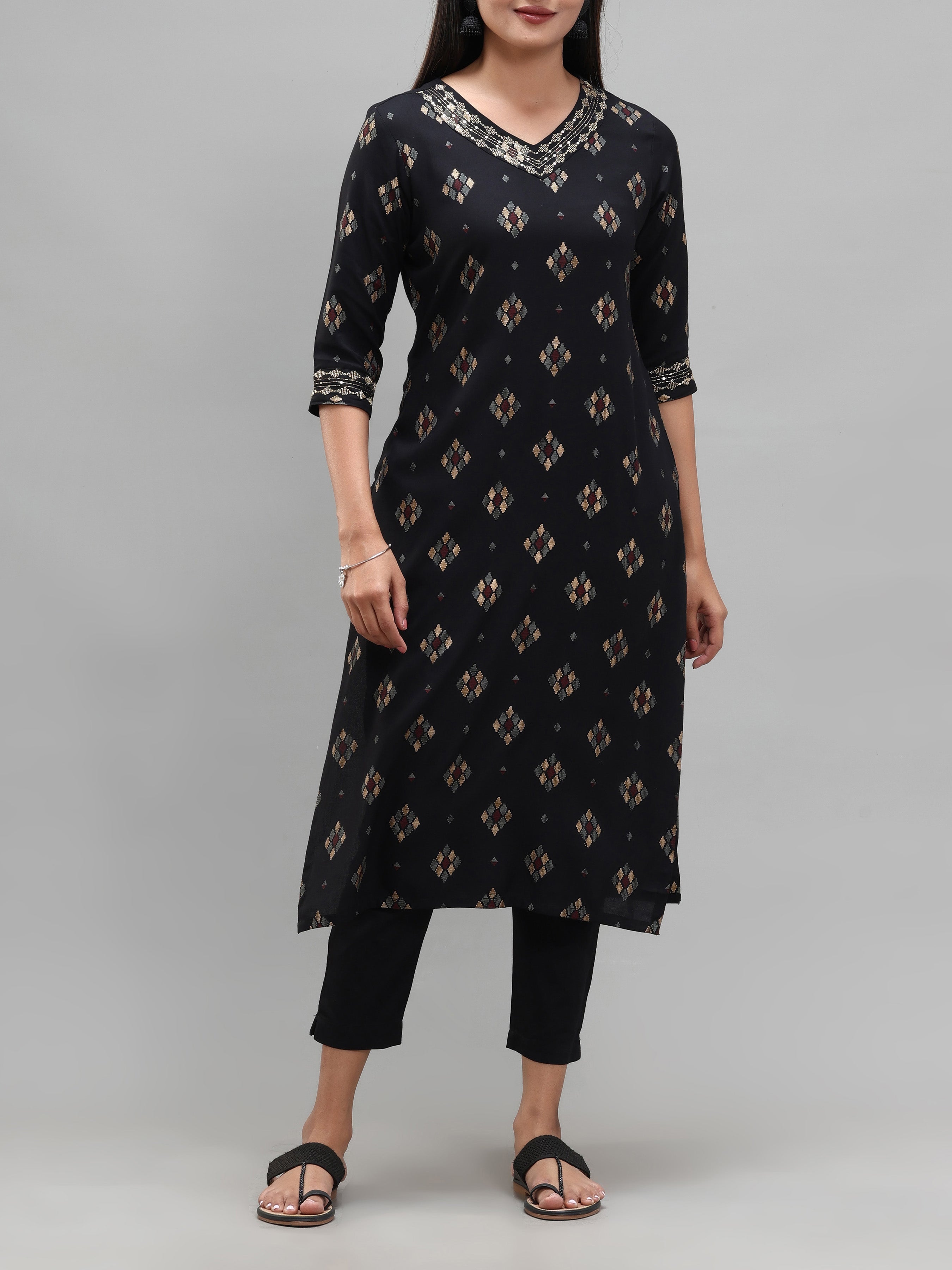 Black Viscose Kurti With Embroidery And Sequins Work