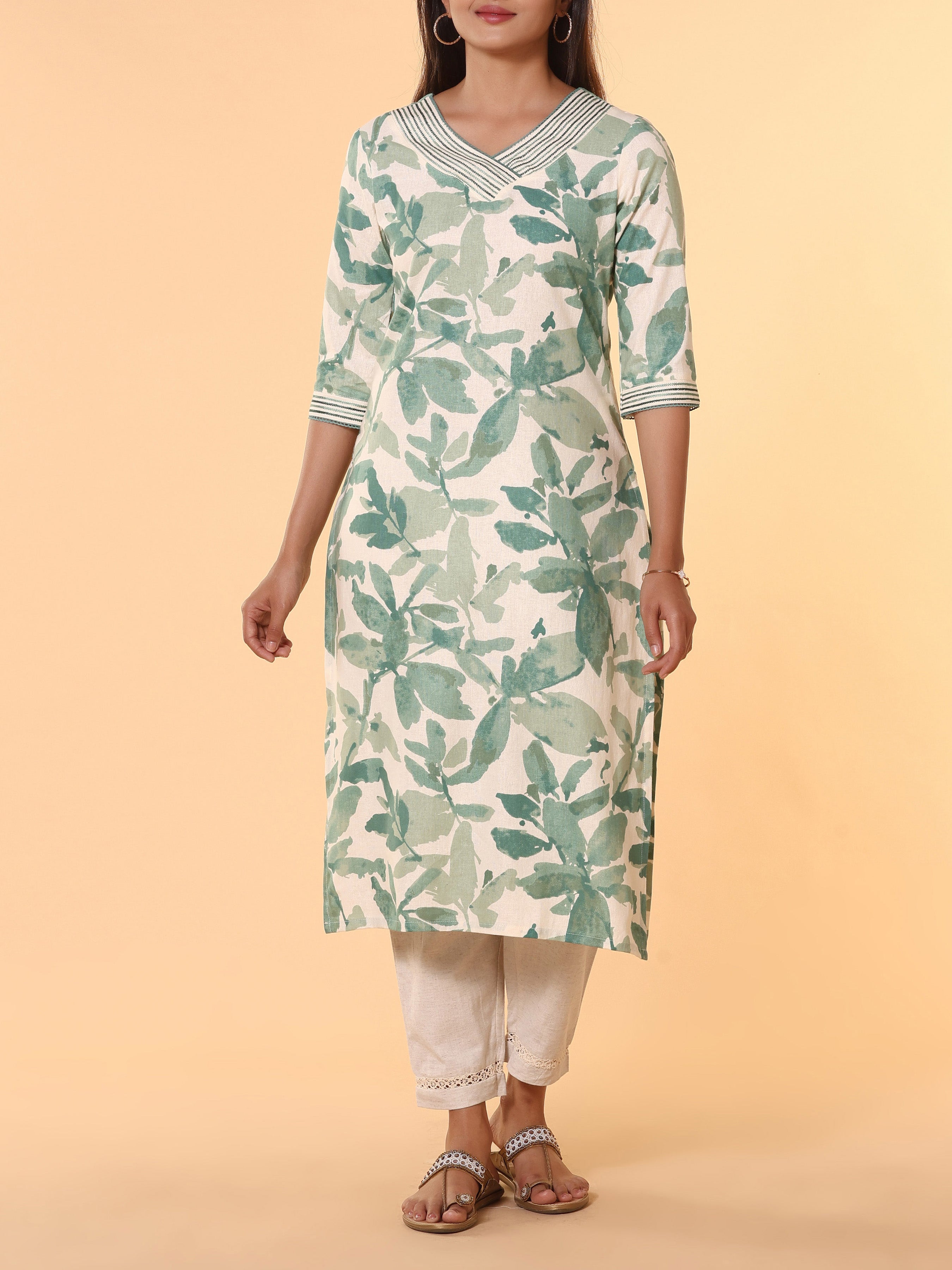 Multi Colour Cotton Flax Printed Kurti