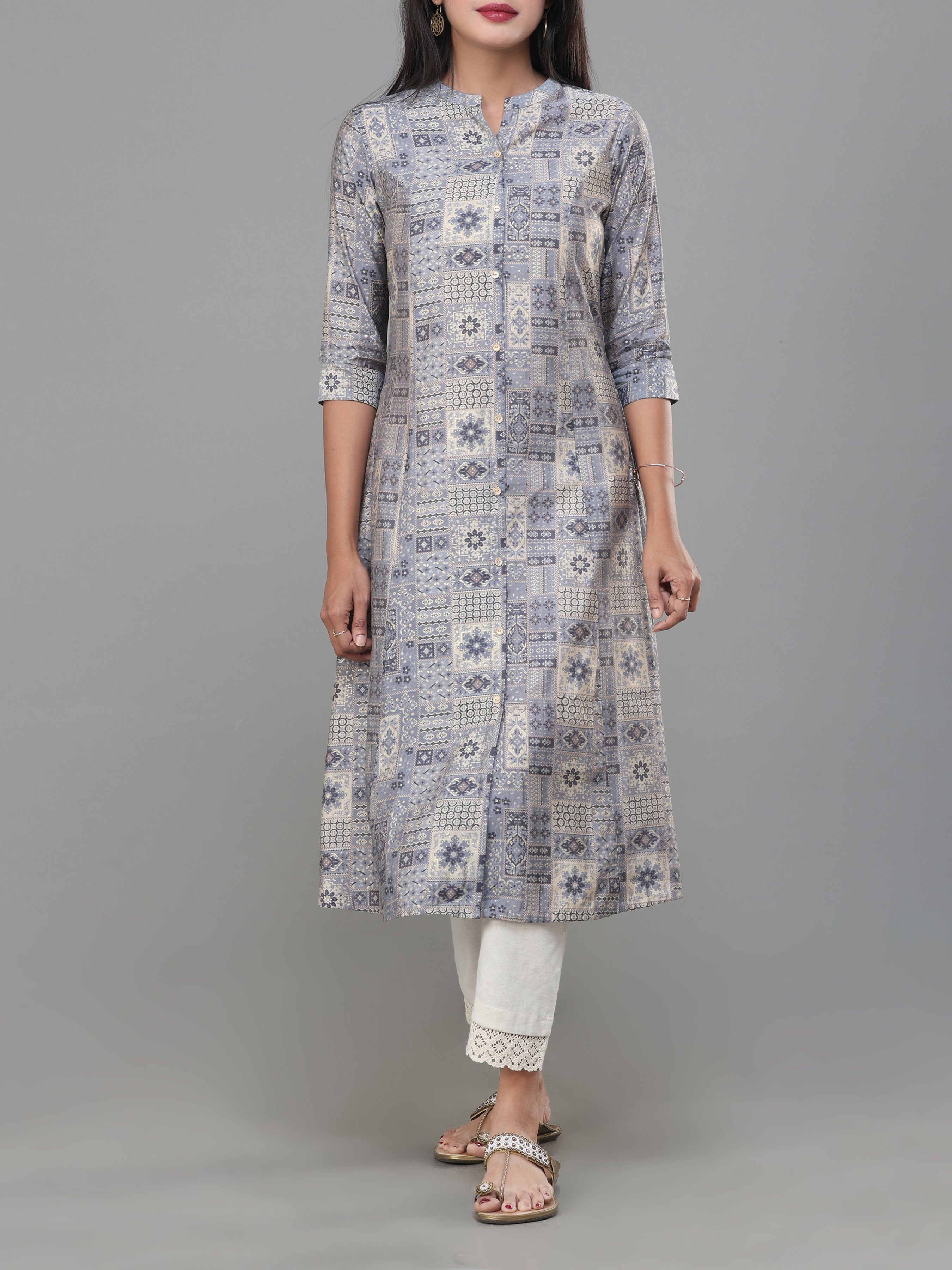 Light Grey Modal Chanderi Printed Kurti