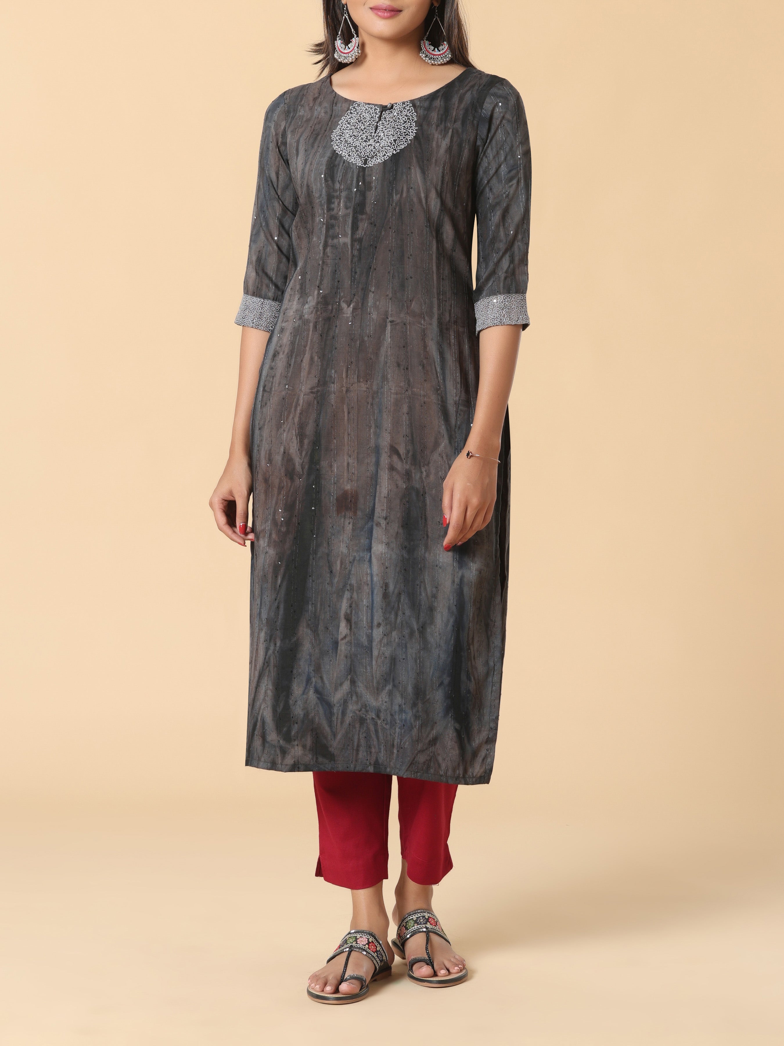 Black Viscose Kurti With Embroidery