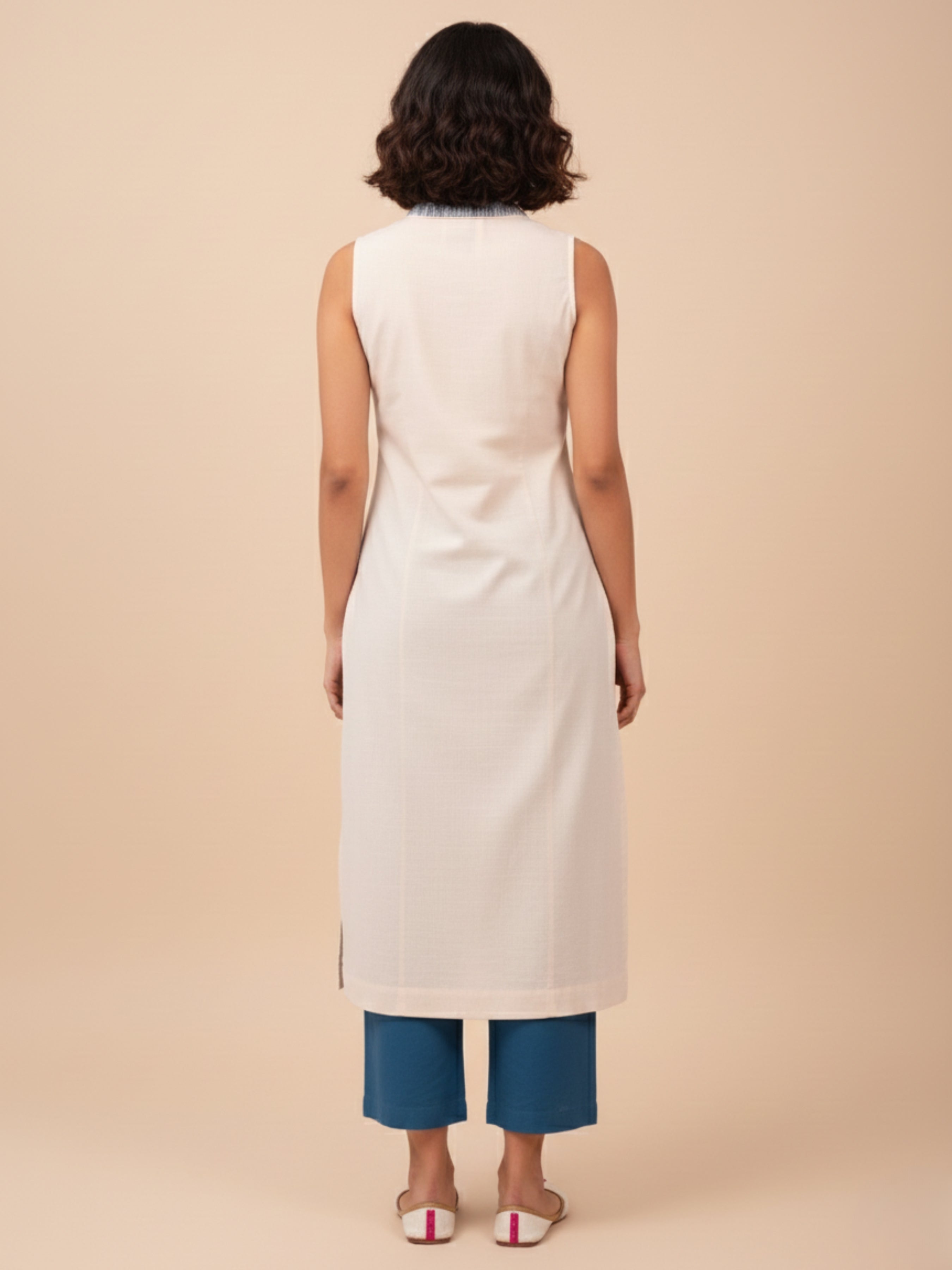 Ivory Cotton Flax Slub Co-Ord Set With Embroidery