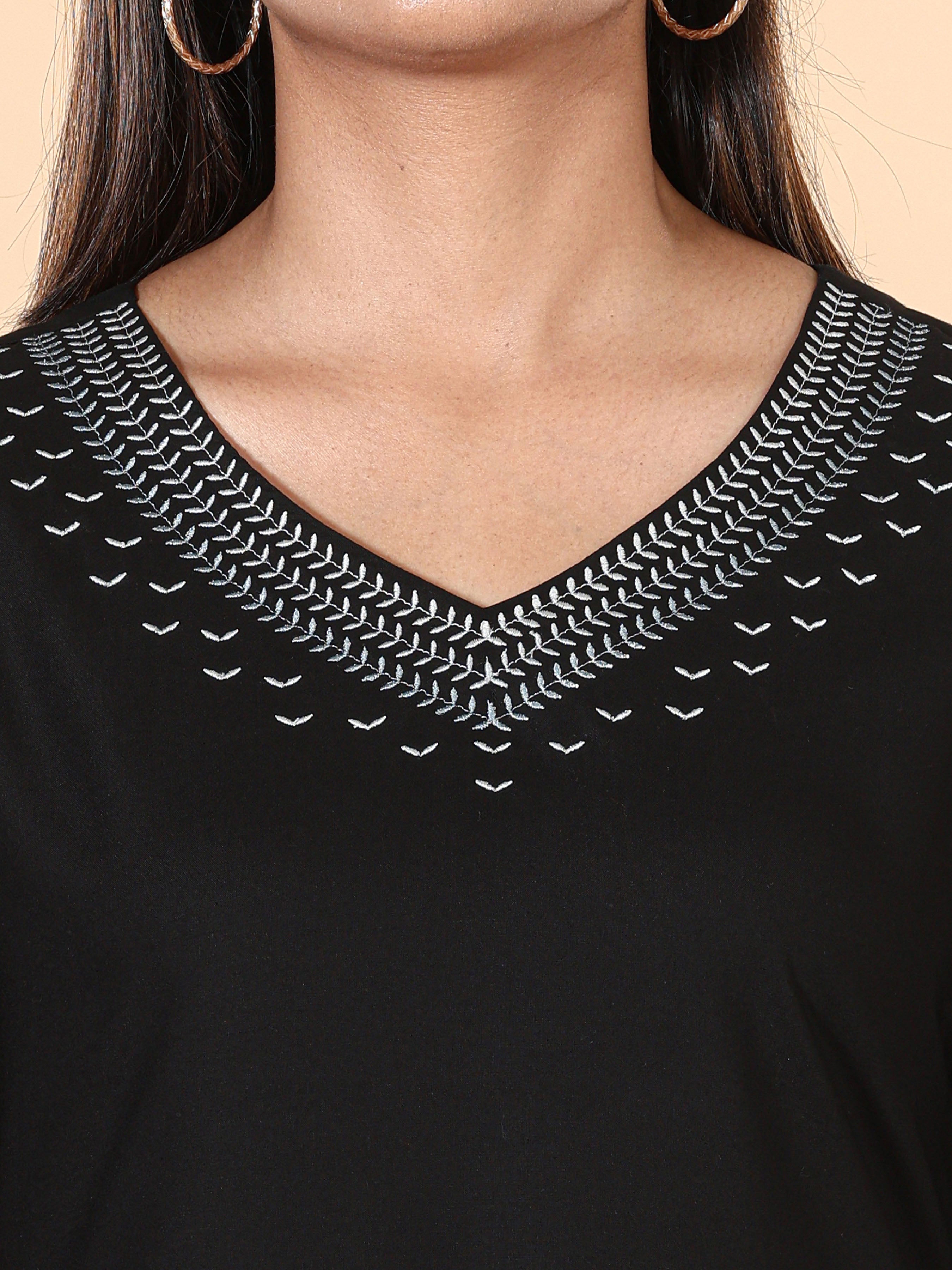 Black Viscose Kurti With Embroidery